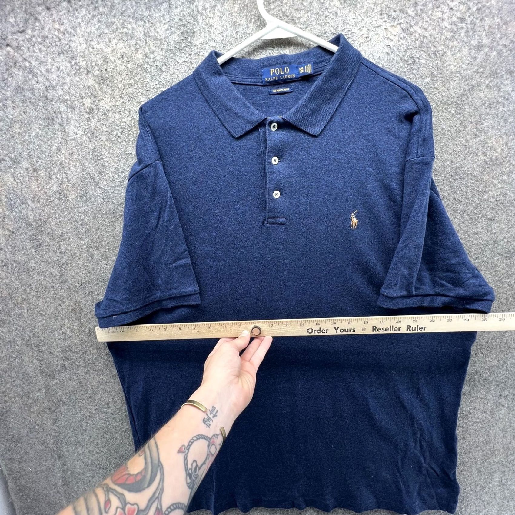 Polo Ralph Lauren Polo Ralph Lauren Polo Shirt Mens 2XL Blue Solid Pony Logo Slim Fit Shirt Size US XXL / EU 58 / 5 - 3 Thumbnail