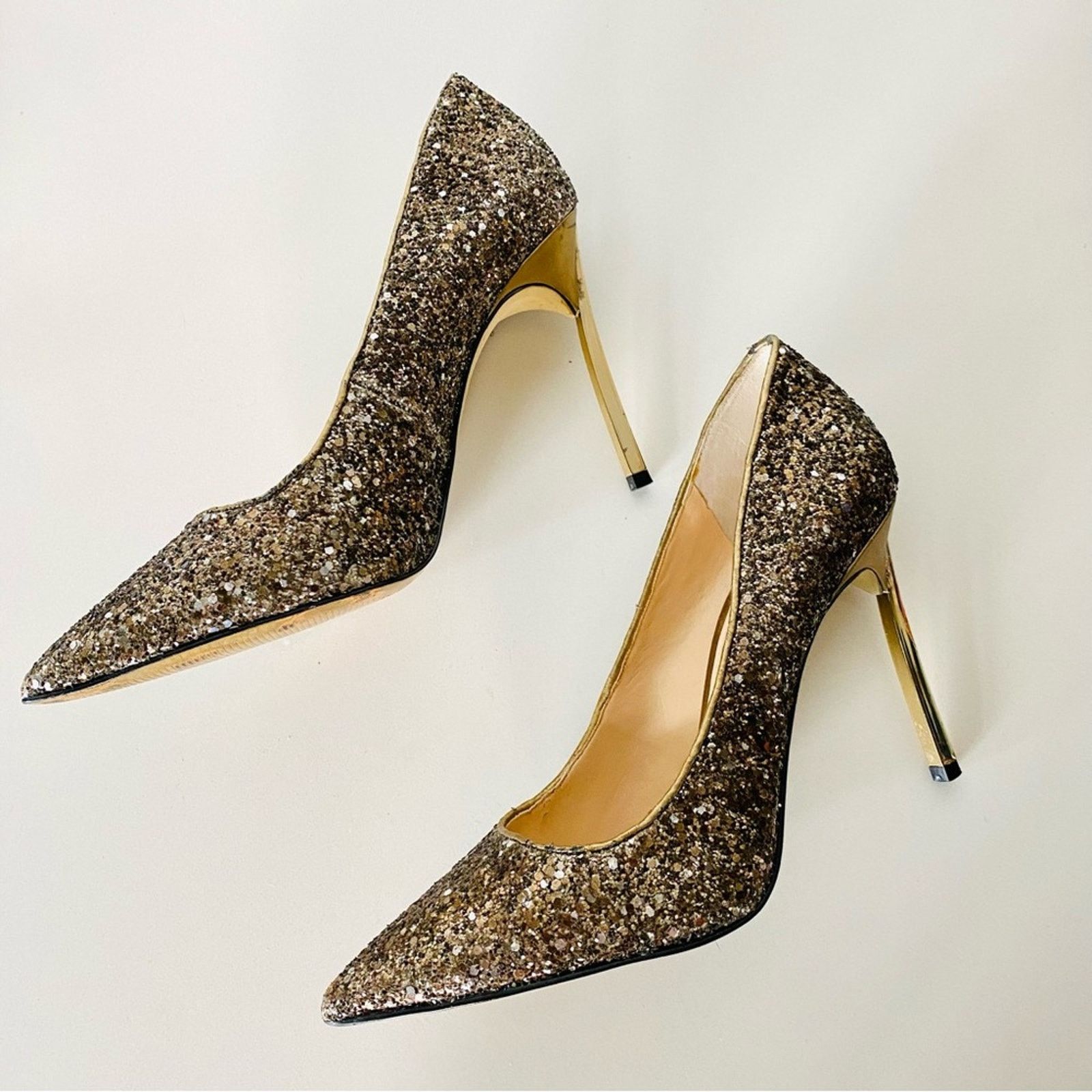 Enzo Mantovani ENZO ANGIOLINI Gold Sequins Sparkle Metallic Stiletto Heels Size US 9 / IT 39 - 3 Thumbnail
