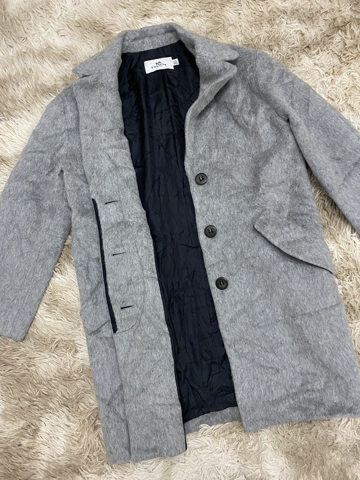 image of Coach New York Wool Trench Coat Jacket in Grey, Men's (Size Small)