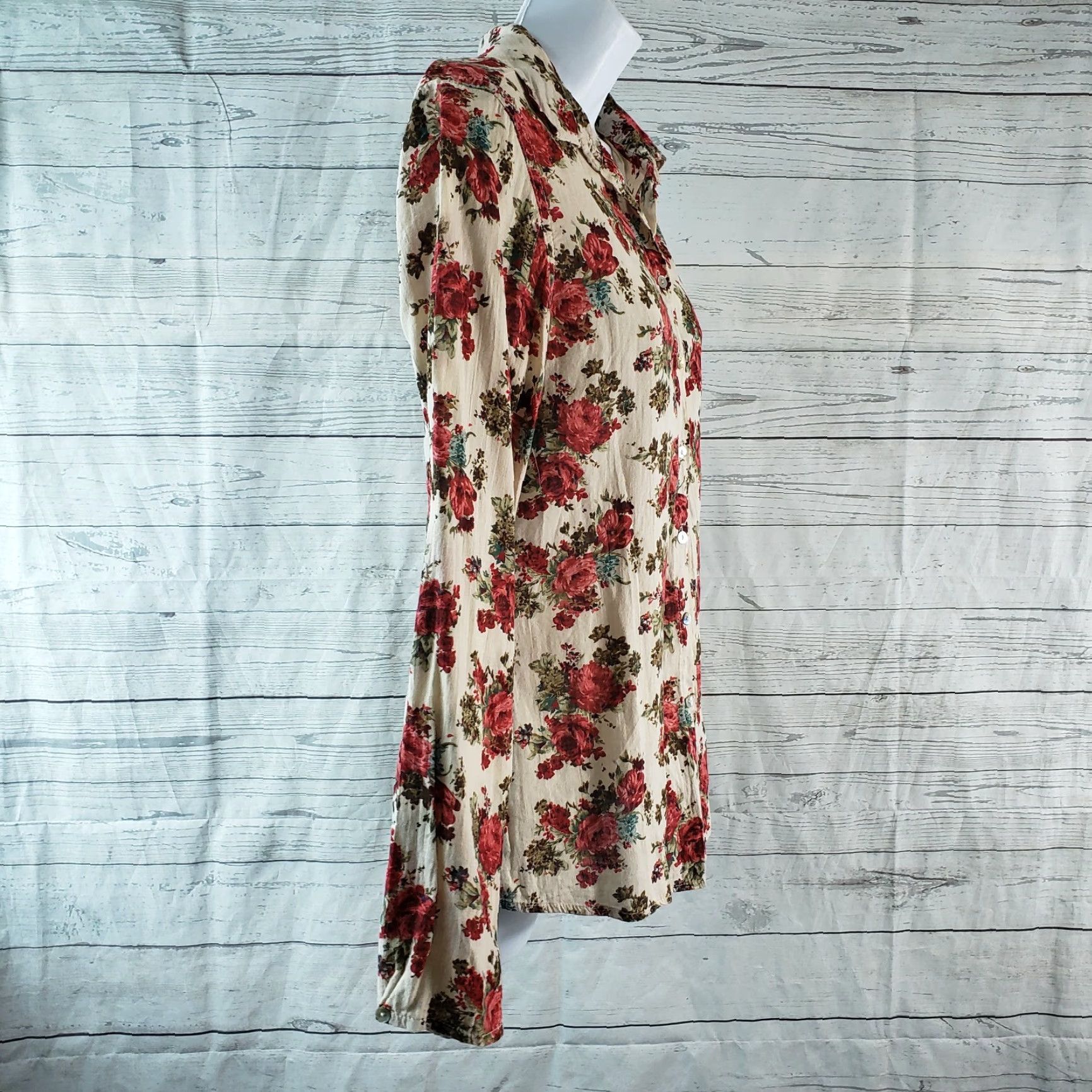 Vintage Fresh Produce Button-Up Shirt Womens XS Red Floral Long Sleeve Size XS Size XS / US 0-2 / IT 36-38 - 3 Thumbnail