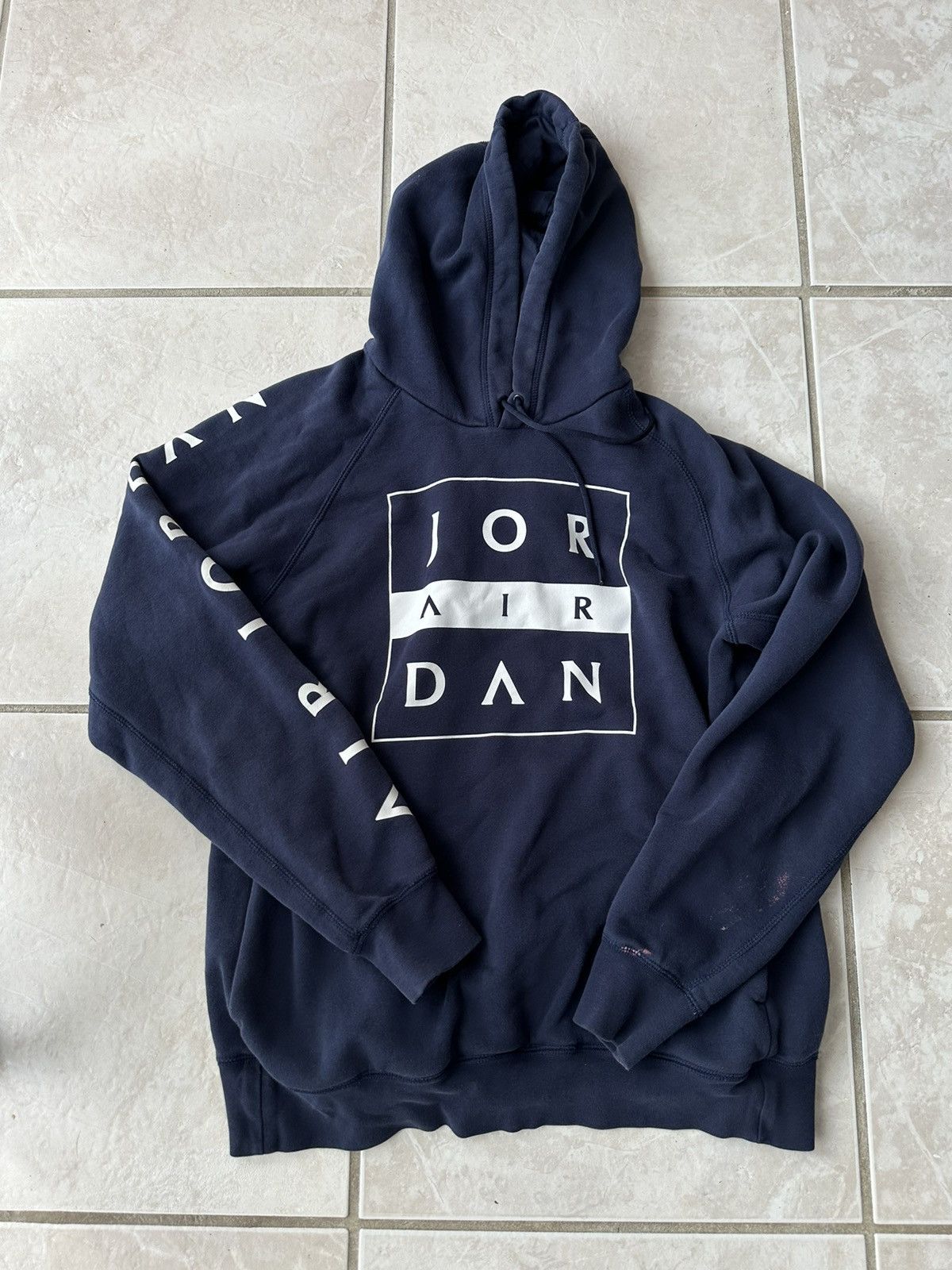 Jordan Brand Nike Streetwear Air Jordan Statement Logo Fleece Lined Hoodie Navy Blue L Grailed