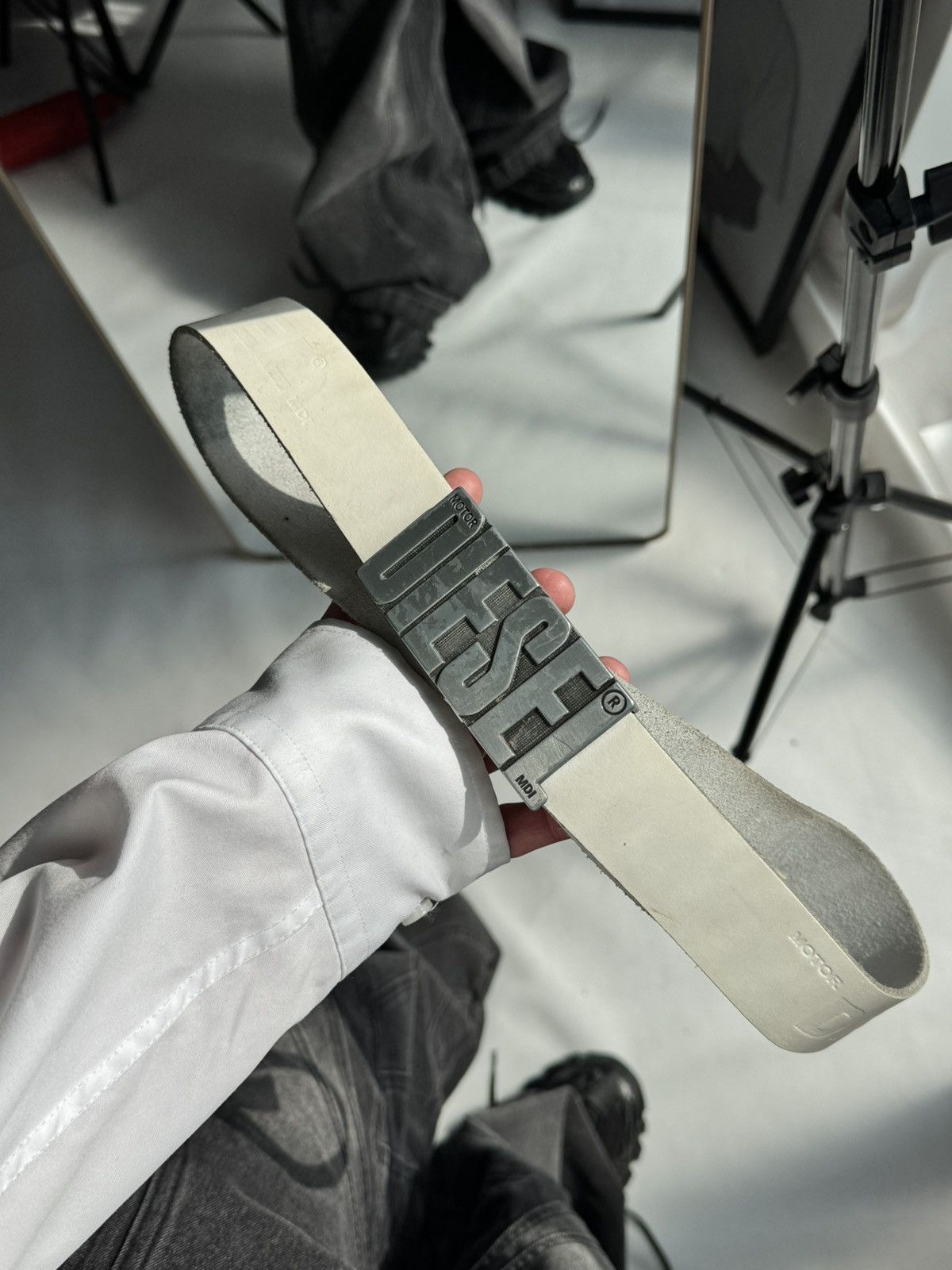 Diesel Archive Diesel Industry Metal Logo Belt White Leather Y2K Size ONE SIZE - 4 Thumbnail