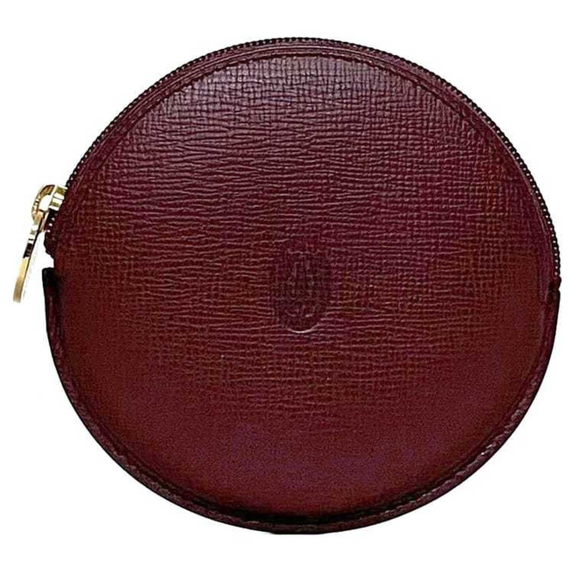 Cartier Coin Case Ec-22892 Bordeaux Must Purse Leather Grain Ladies Men Round, Women's