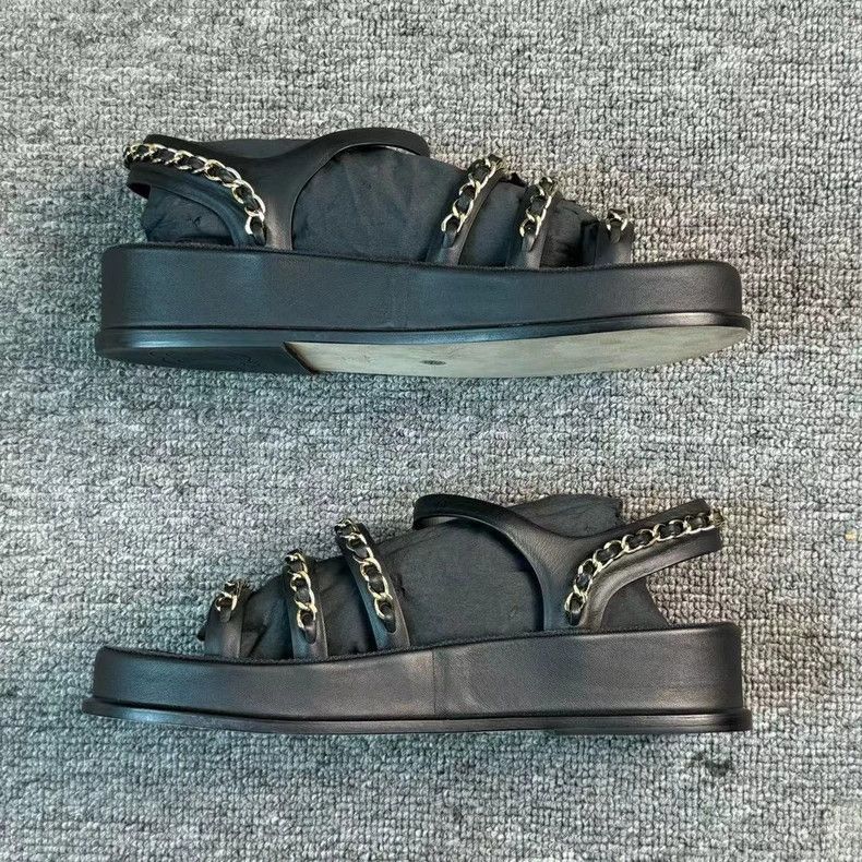 Chanel Chanel Black Gold Chain Logo Sandals -2505 Size US 6 / EU 39 - 6 Thumbnail
