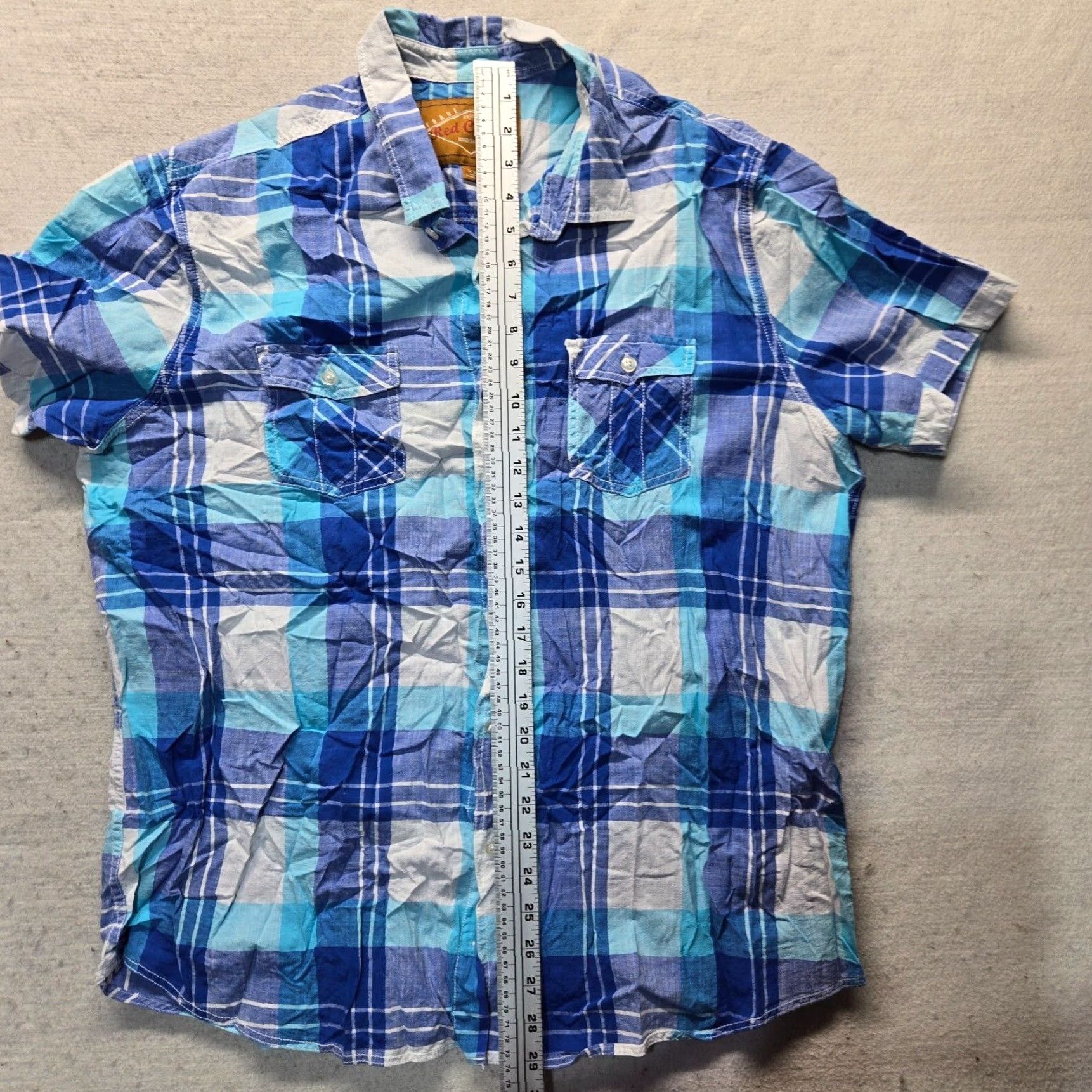 Camel Red Camel Shirt Button-Up Short Sleeve Plaid Cotton Blue 2XL Mens Casual Western Modern Classic — Button-Up Shirt Size US XXL / EU 58 / 5 - 6 Thumbnail