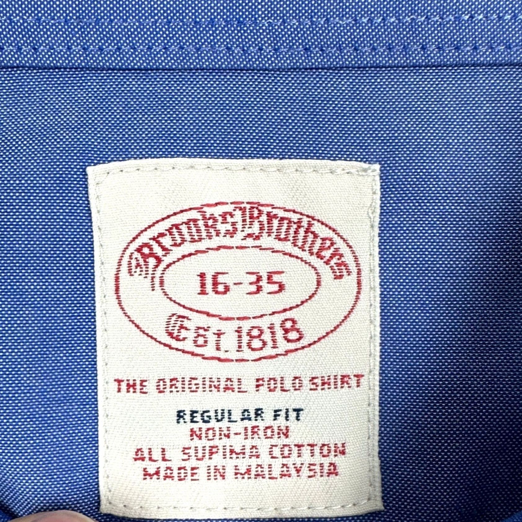 Brooks Brothers Brooks Brothers Supima Cotton Dress Shirt Men Blue Regular Fit Button Down 16-35 Size 42R - 4 Thumbnail