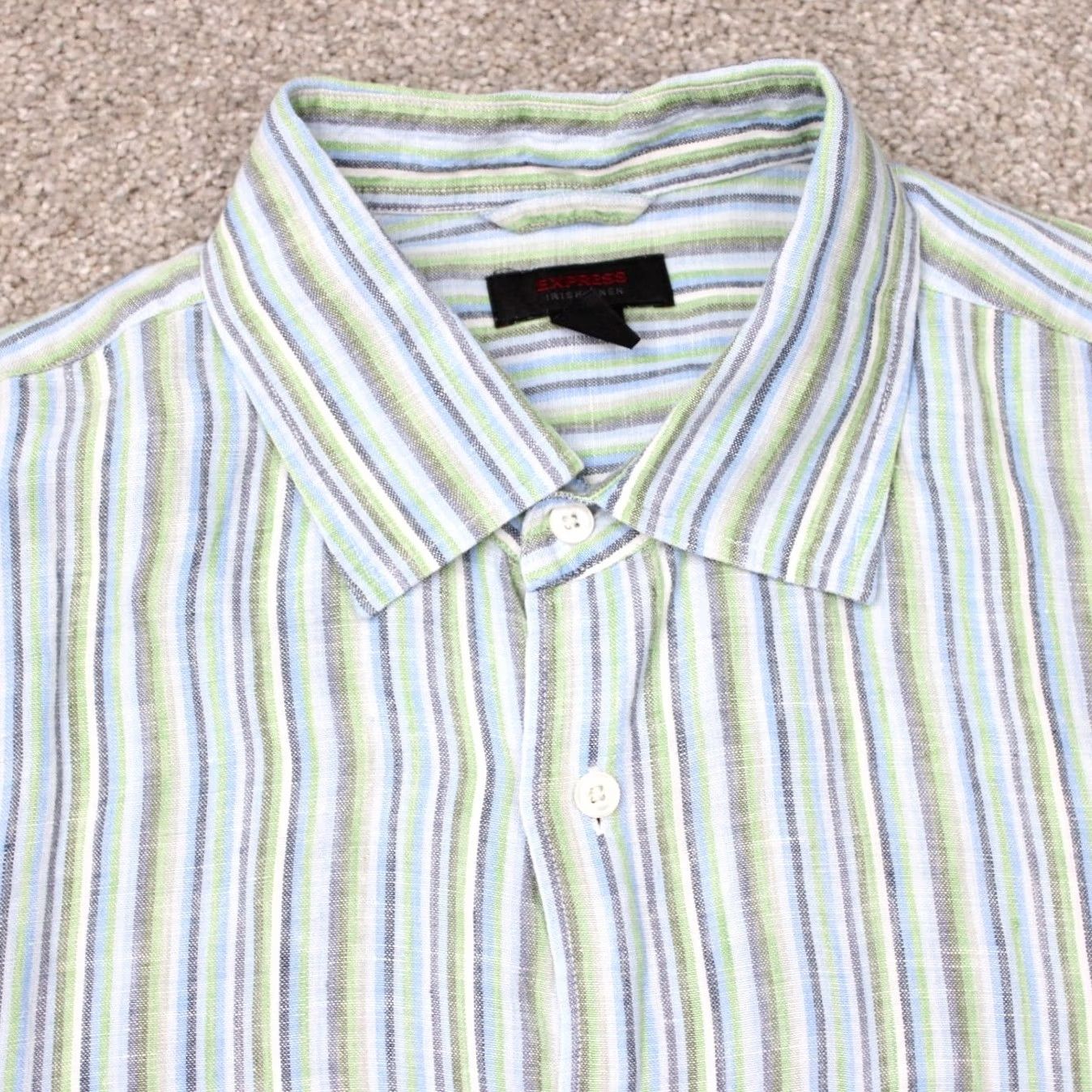 Express Express Shirt Mens XL Green/Blue Striped Long Sleeve Button-Up Irish Linen 90s Size US XL / EU 56 / 4 - 4 Thumbnail