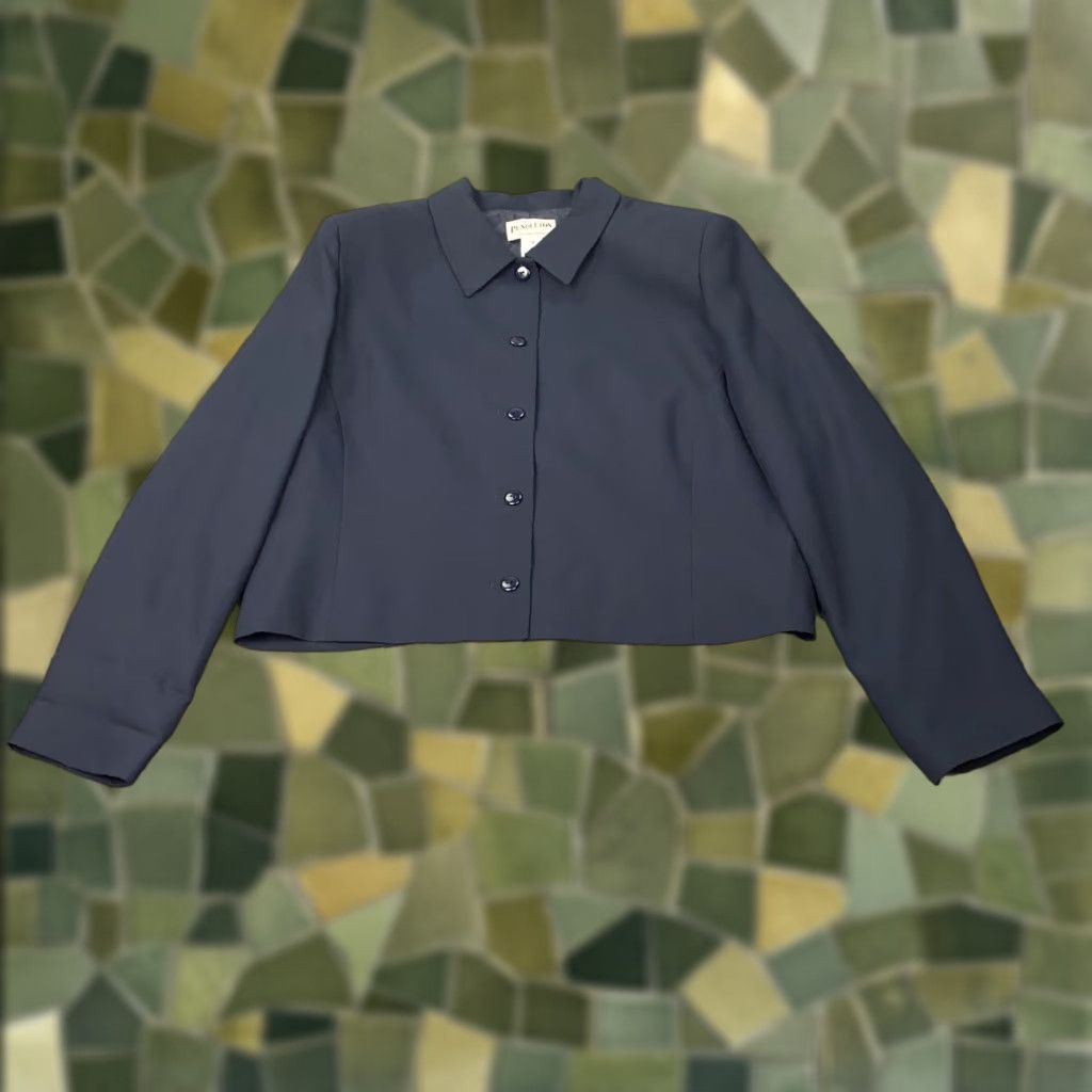 Pendleton Jacket Womens 18 Navy Blue Button Front Cropped Lined Blazer Made in USA Polyest