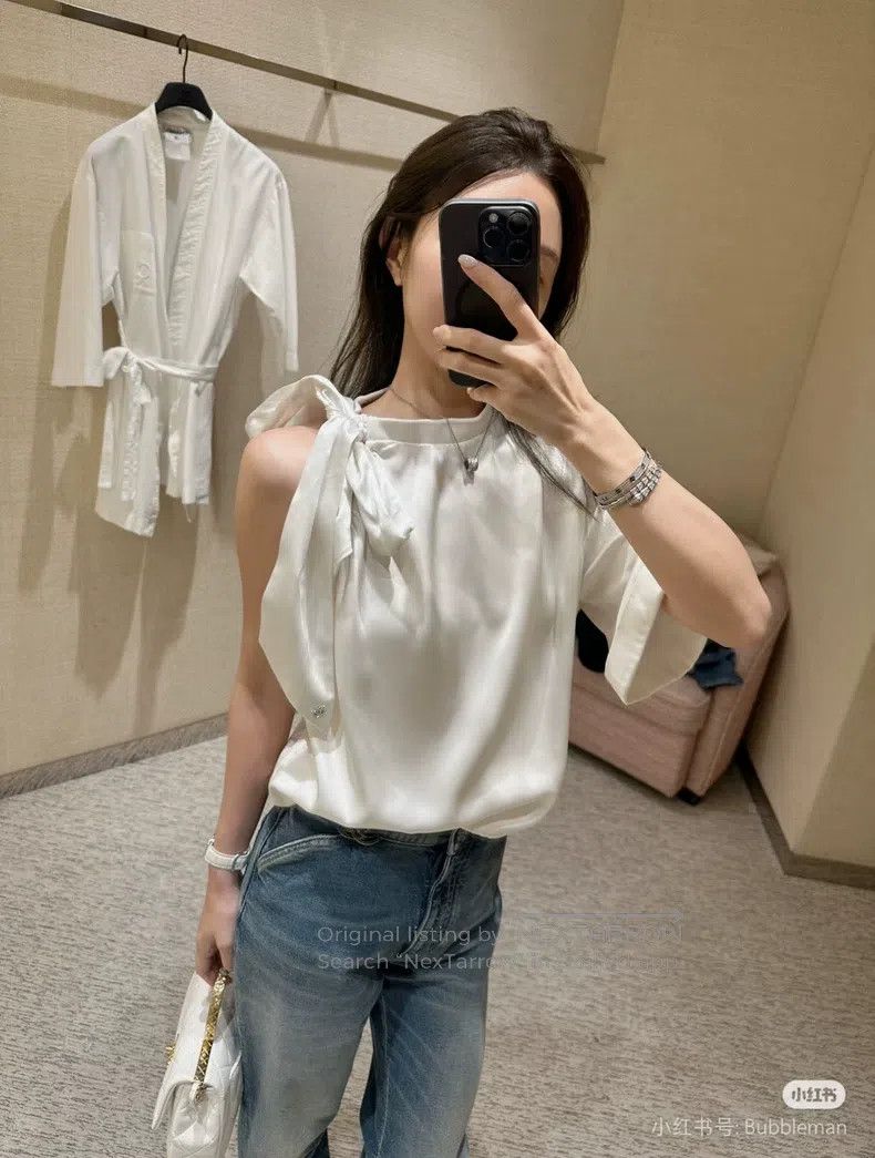 Chanel Chanel 24S white bow off-the-shoulder silk short sleeves Size XXS / US 00 / IT 34 - 9 Thumbnail