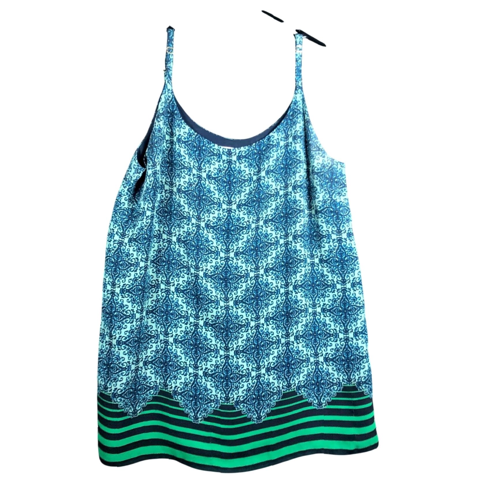 Vintage Cabi Blouse Sleeveless Blue Green Border Stripe Lined Cami Tank Medium Women’s Shirt Casual Workwear Size M / US 6-8 / IT 42-44 - 2 Thumbnail
