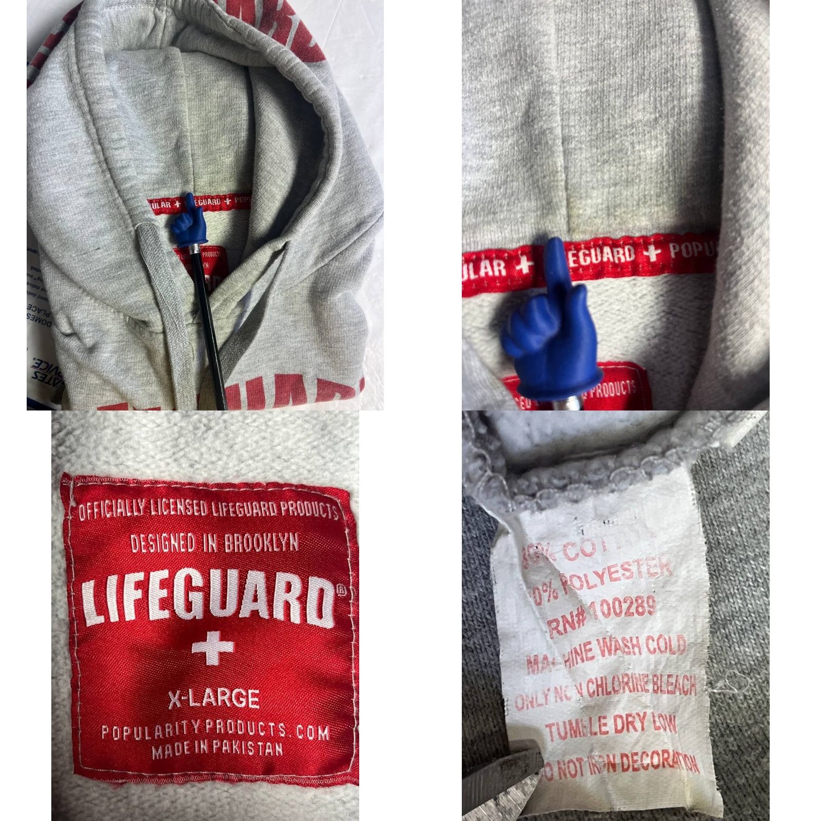 Vintage Lifeguard Hoodie XL Long Sleeve Pullover Gray Unisex Adults XLarge Hooded Sweatshirt Naples Italy Size US XL / EU 56 / 4 - 8 Thumbnail