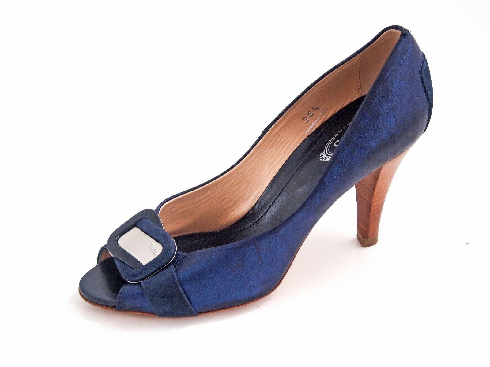Tod's Tod's Peep Toe Heels Blue Leather Womens 6.5 EU 36.5 Size US 6.5 / IT 36.5 - 1 Thumbnail