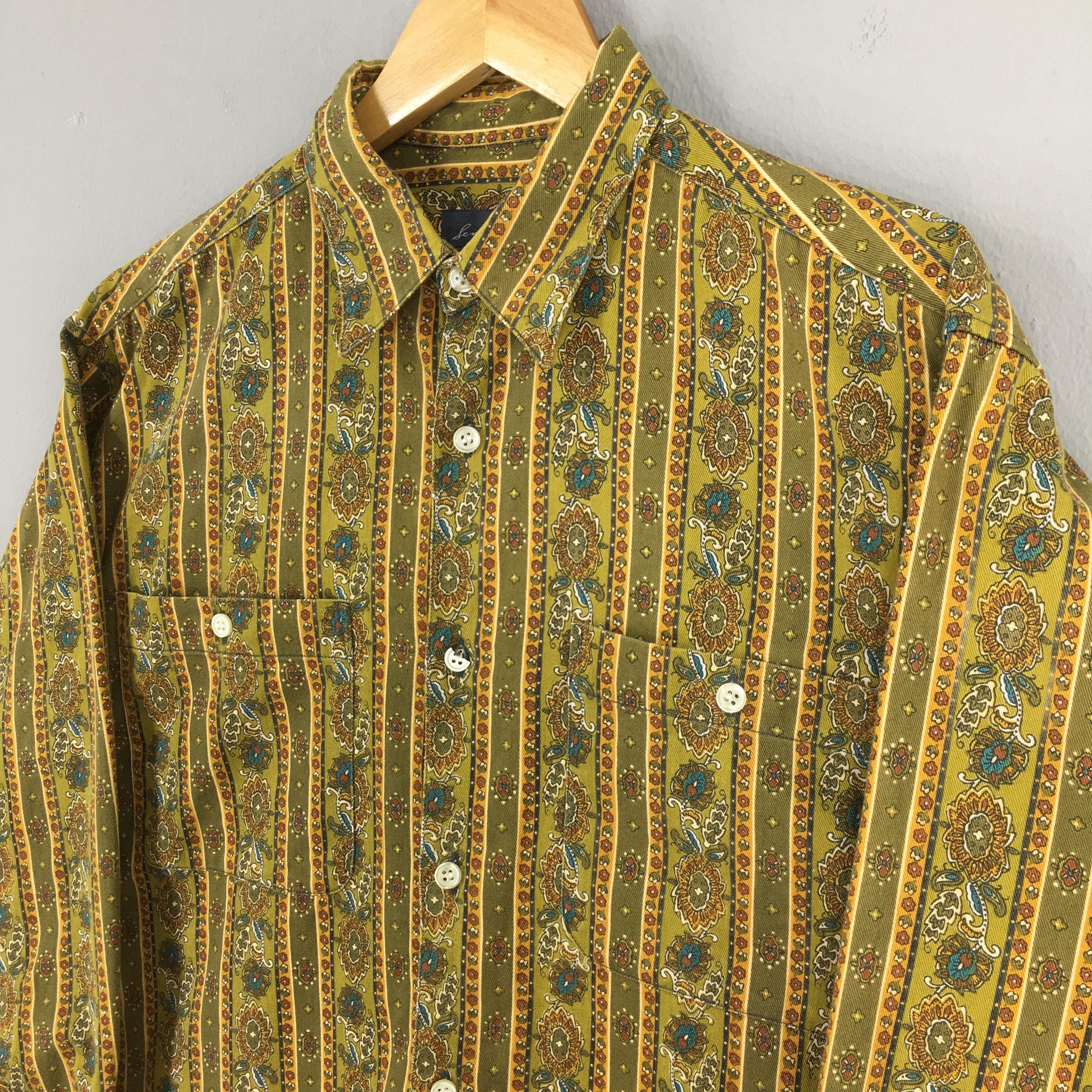 Flannel × Vintage Vintage Abstract Green Floral Casual Flannel Shirt Large Size US L / EU 52-54 / 3 - 3 Thumbnail