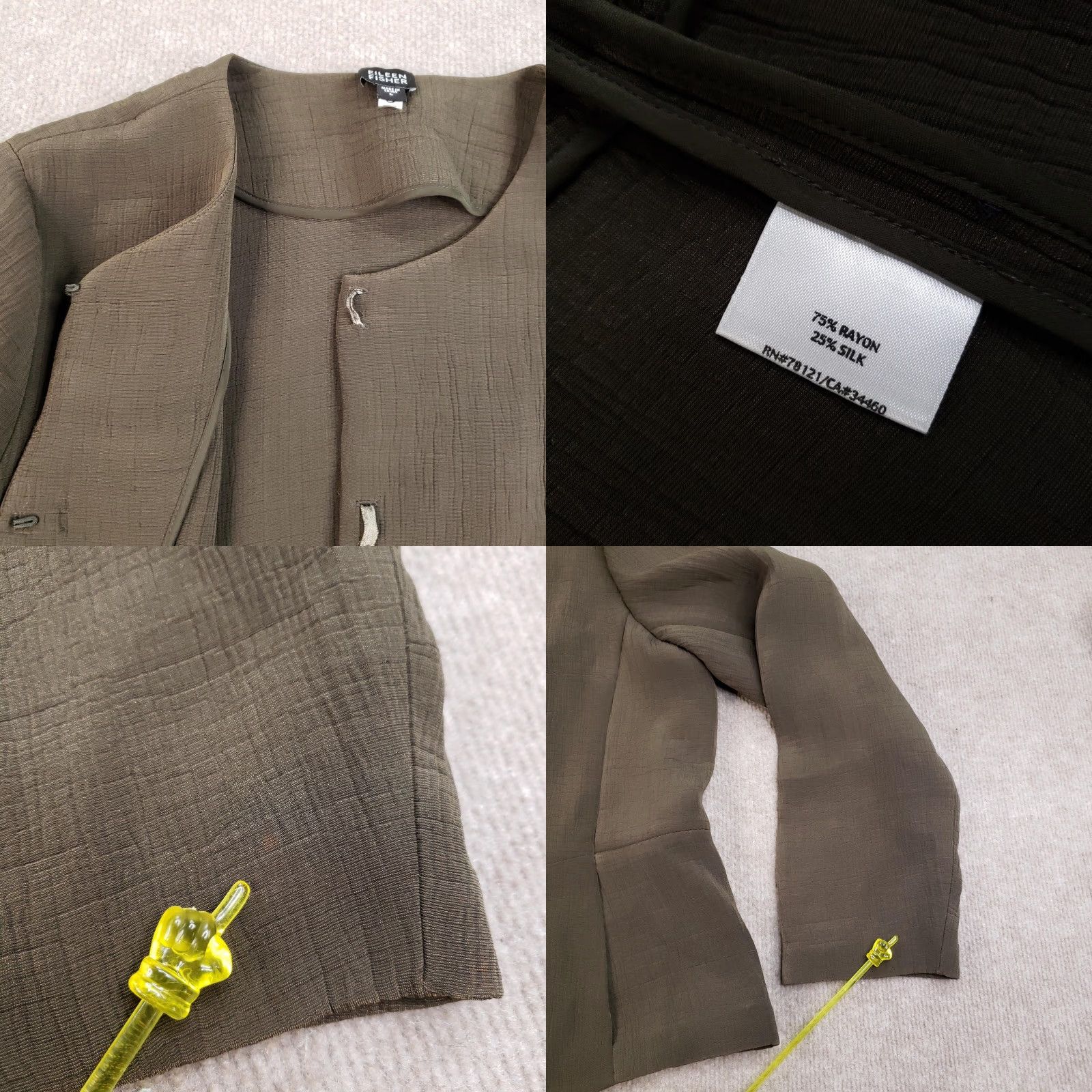 Eileen Fisher Eileen Fisher Jacket Womens Large Green Silk Blend Rayon Button Collarless Lightweight Solid Professional Size L / US 10 / IT 46 - 8 Thumbnail