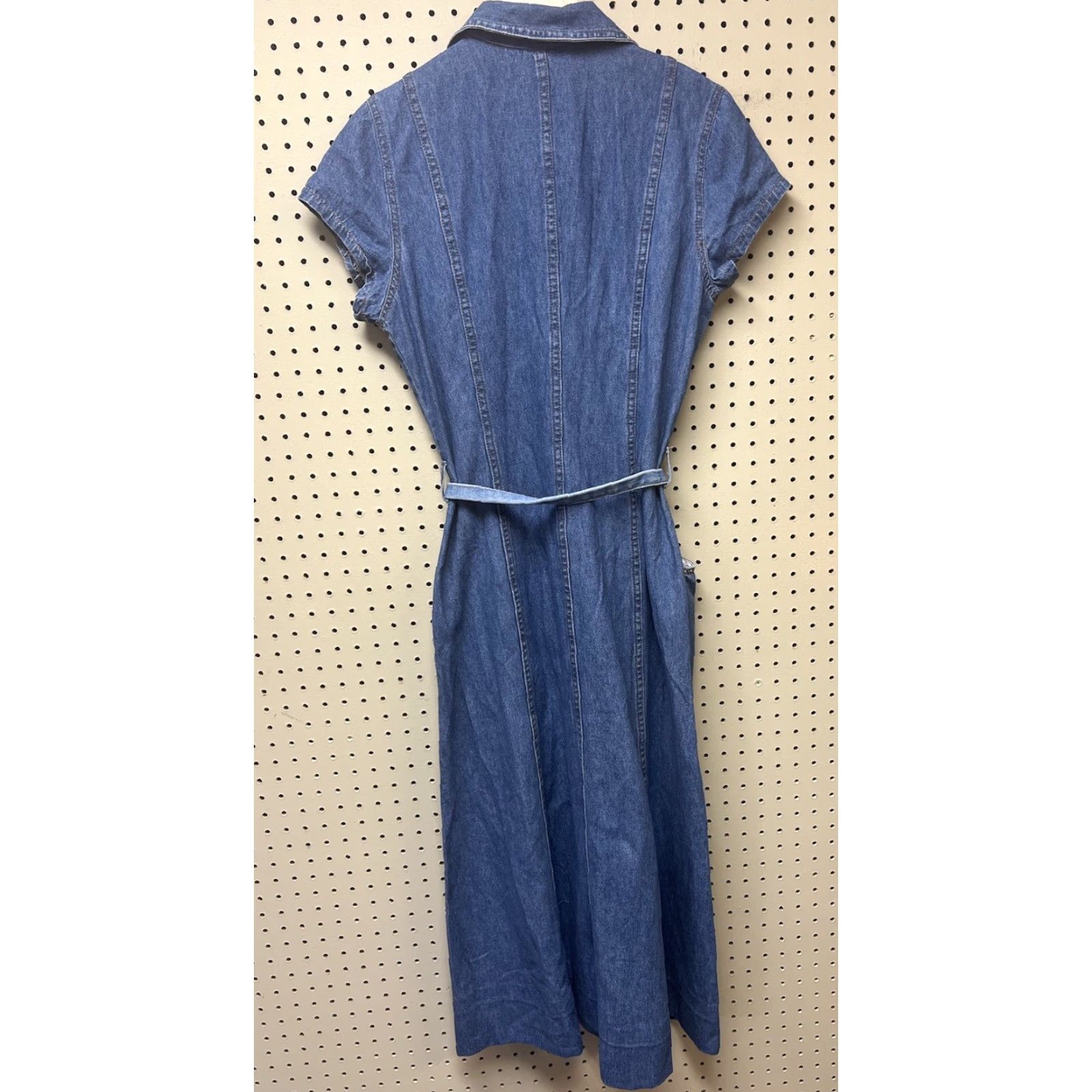 Denime VINTAGE Just For Fun Dress Denim Belted Long USA Made Blue 100% Cotton L Womens Long Dress Belted Pattern: Solid Size 36" / US 14 / IT 50 - 3 Thumbnail