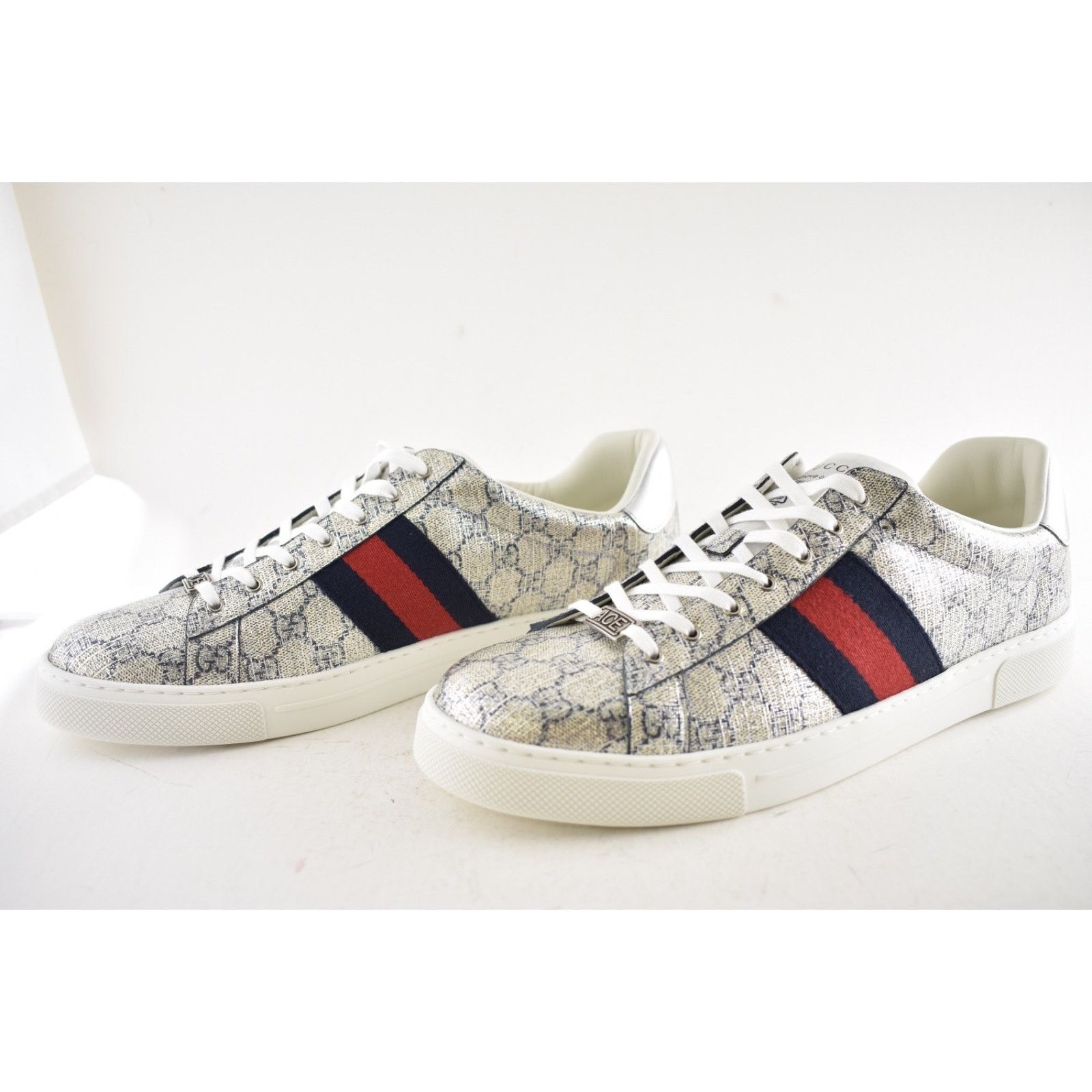 Gucci Gucci Ace GG Logo Supreme Canvas Beige Blue Silver Size US 13 / EU 46 - 14 Thumbnail