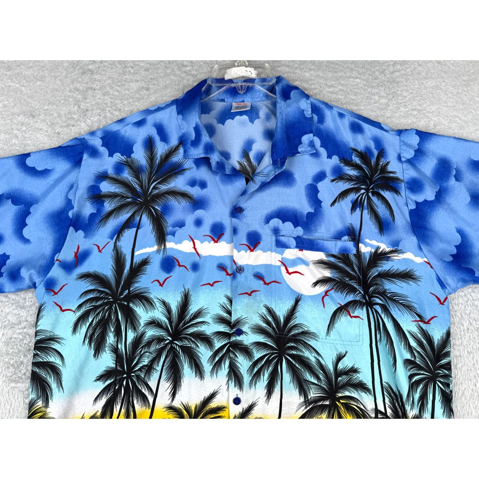 Vintage Happy Bay Shirt Mens XL Blue Palm Tree Hawaiian 100% Terivoile Sunset Button-Up Casual Shirt Size US XL / EU 56 / 4 - 4 Thumbnail