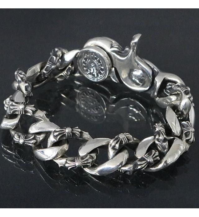 image of Chrome Hearts Fancy Link Lobster Clasp Bracelet in Silver, Men's