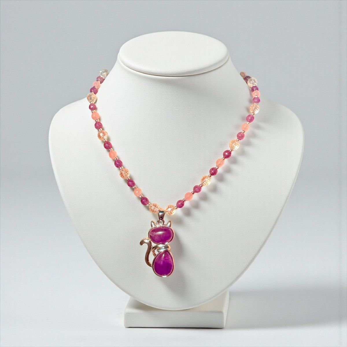 Other Amethyst Cat Pendant Beaded Hamdmade Necklace Size ONE SIZE - 1 Thumbnail