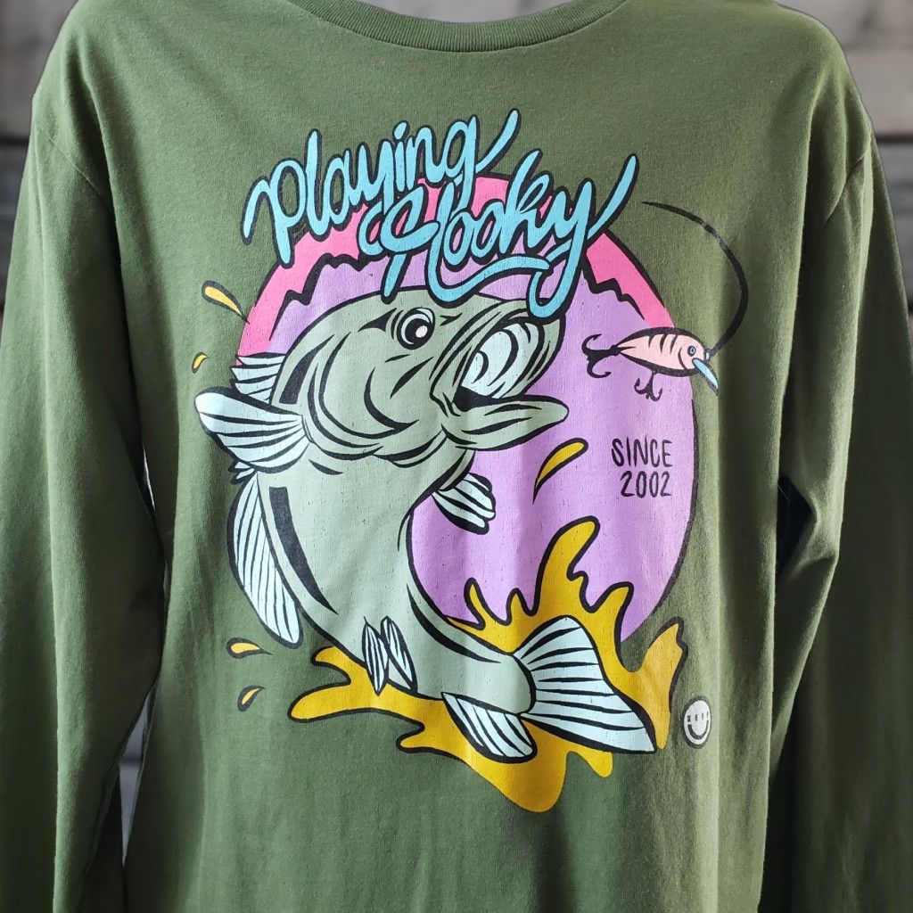 Vintage Neff Mens Long Sleeve Graphic Tee Sz M Green Purple Playing Hooky Cotton Tee Shirt Mens Size US M / EU 48-50 / 2 - 1 Thumbnail