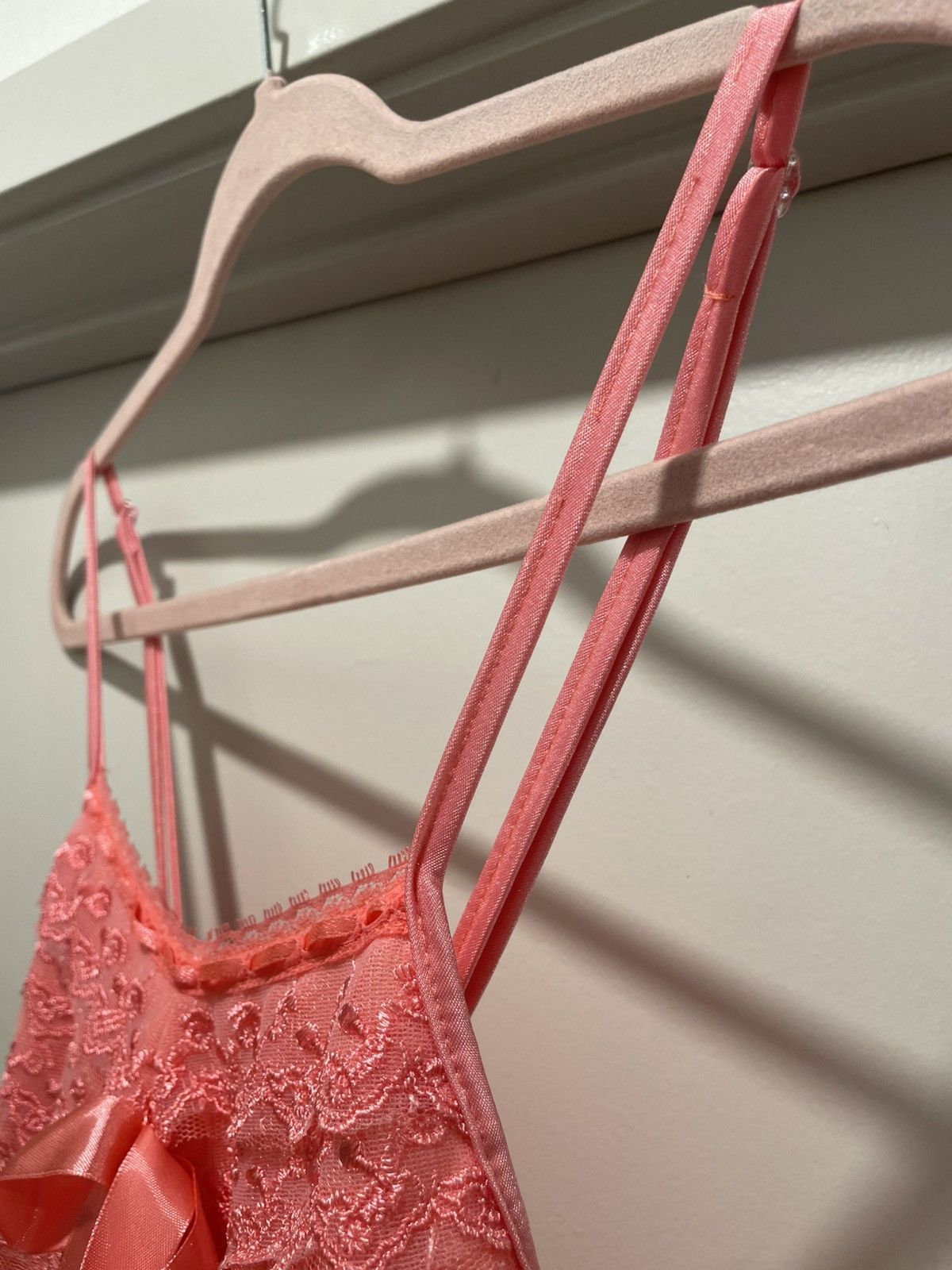 Vintage VTG Coquette Coral Pink Lace Spaghetti Strap Cami Slip Dress Size S / US 4 / IT 40 - 10 Thumbnail