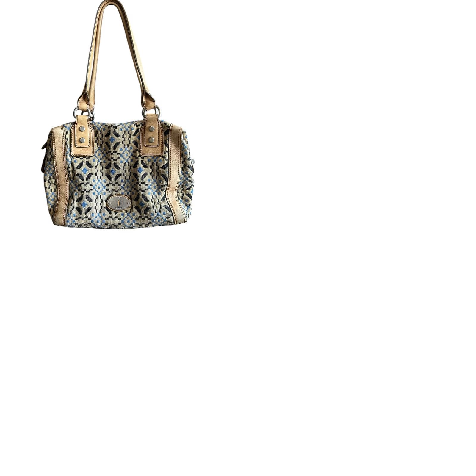 Fossil Fossil Marlow Satchel Fabric Leather Black Blue Accent Purse Handbag Women’s Size ONE SIZE - 12 Thumbnail