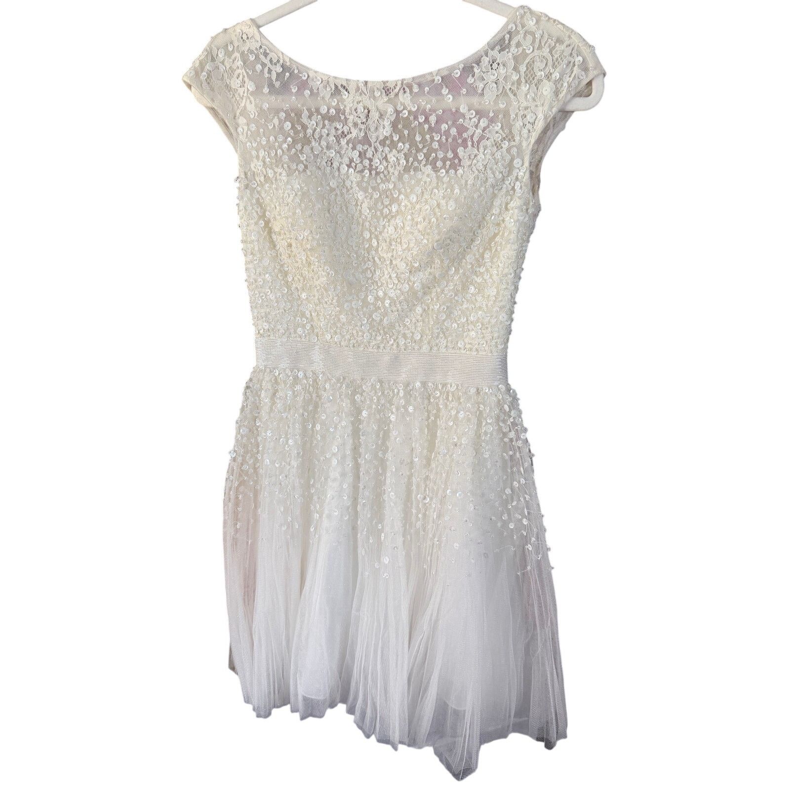 Billy Hill 0265 Sherri Hill Ivory Sequin Tulle Cap Sleeve Short Size 0 Size XS / US 0-2 / IT 36-38 - 1 Thumbnail