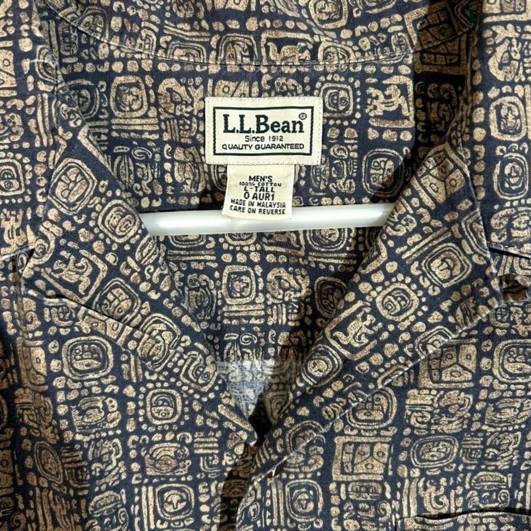 Vintage L.L. Bean Men's Shirt Large Beige Blue Abstract Geometric Short Sleeve Button Up Size US L / EU 52-54 / 3 - 2 Thumbnail