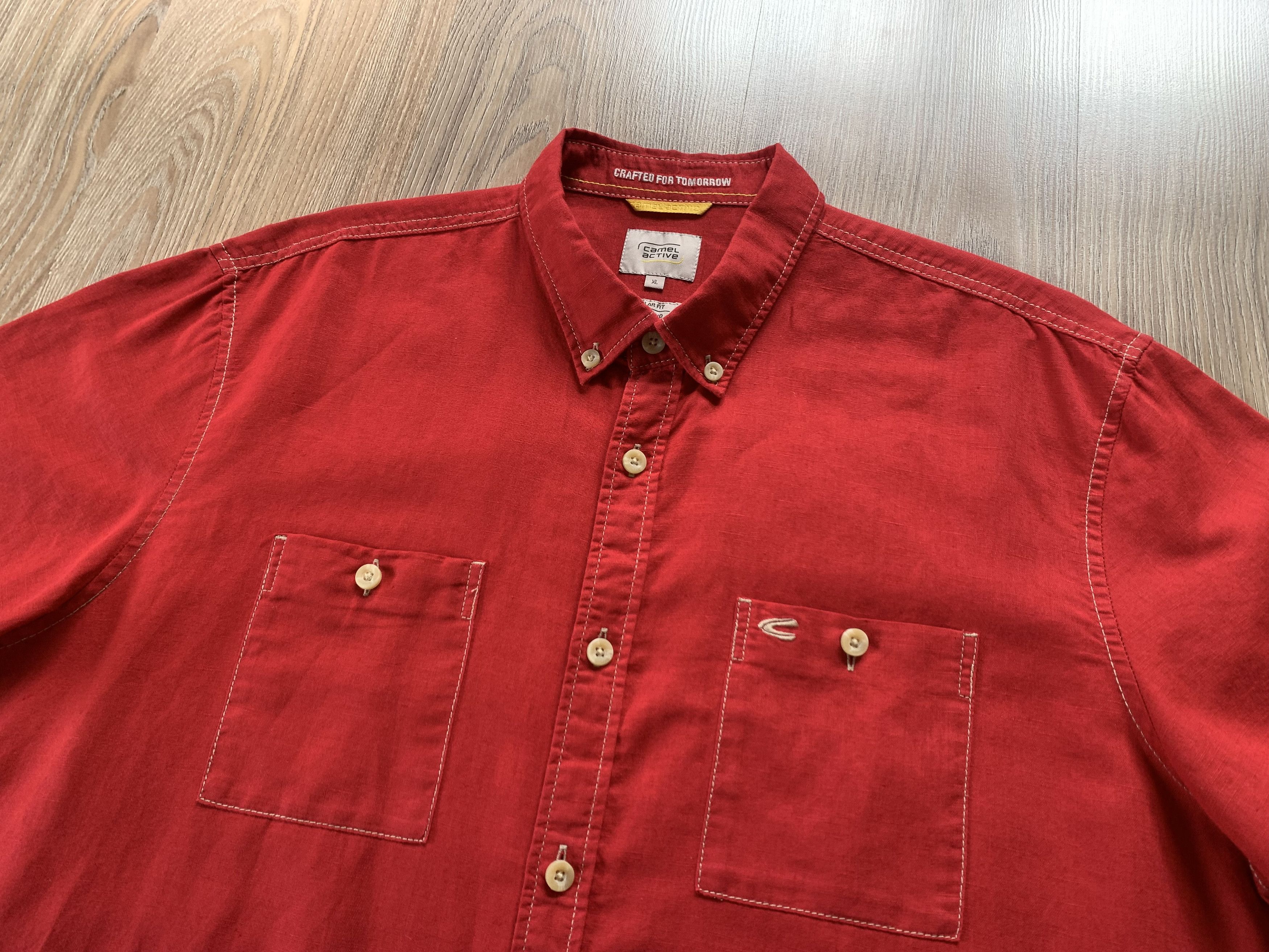 camel active Camel Active Linen Blend Regular Fit Red Button Up Shirt Size US XL / EU 56 / 4 - 4 Thumbnail