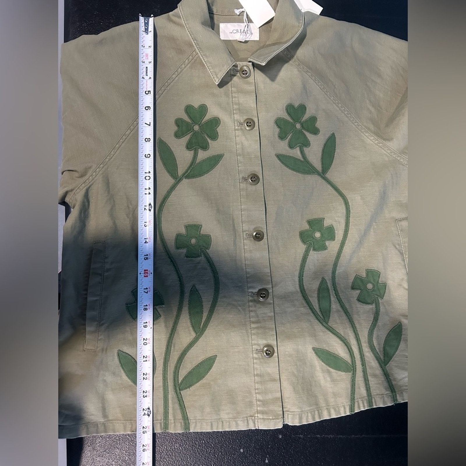 THE GREAT The Great Floral Applique Jacket Commodore Green NWT Large Size L / US 10 / IT 46 - 12 Thumbnail