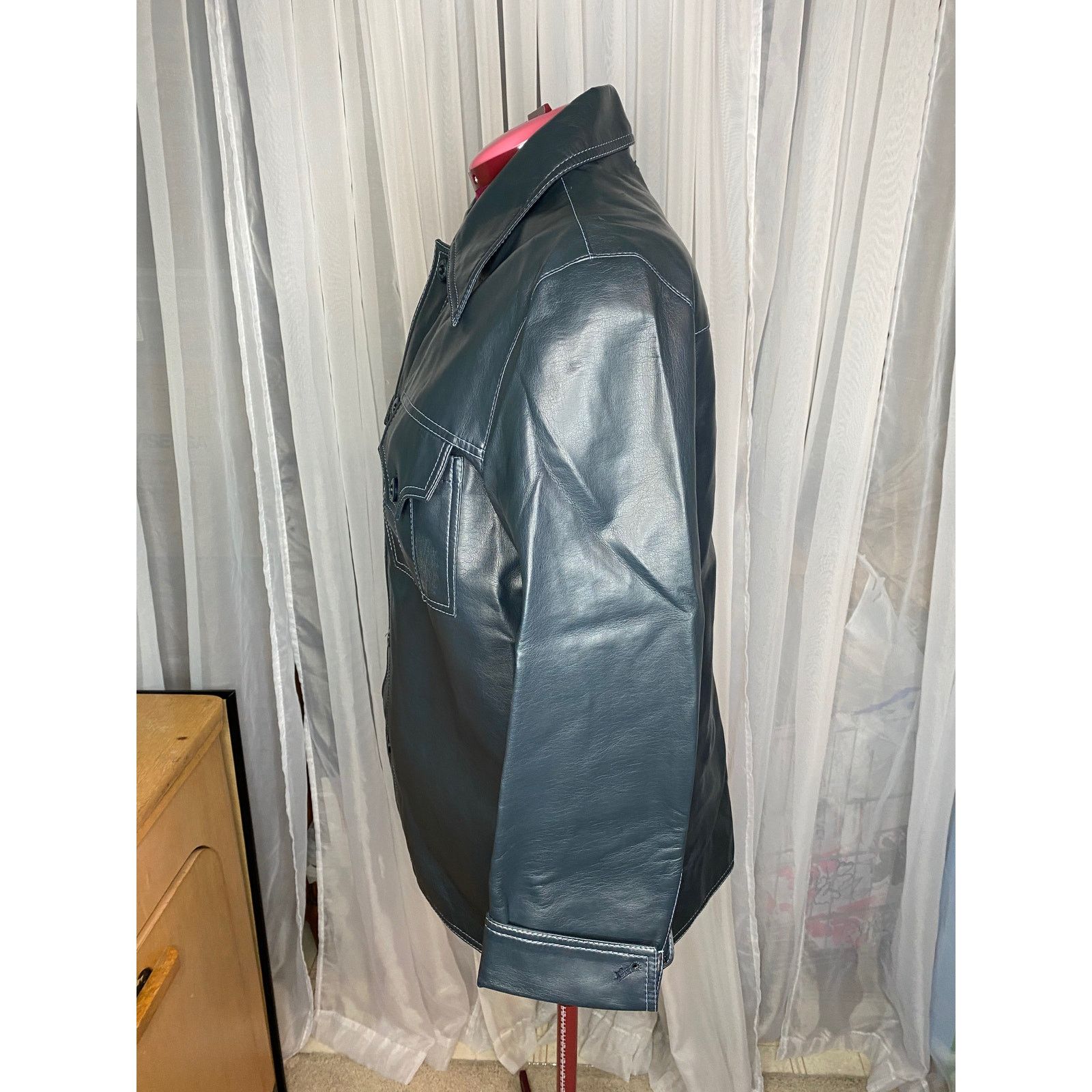 Other Vegan leather spy style Jacket gun metal gray blue vintage Size US M / EU 48-50 / 2 - 7 Thumbnail