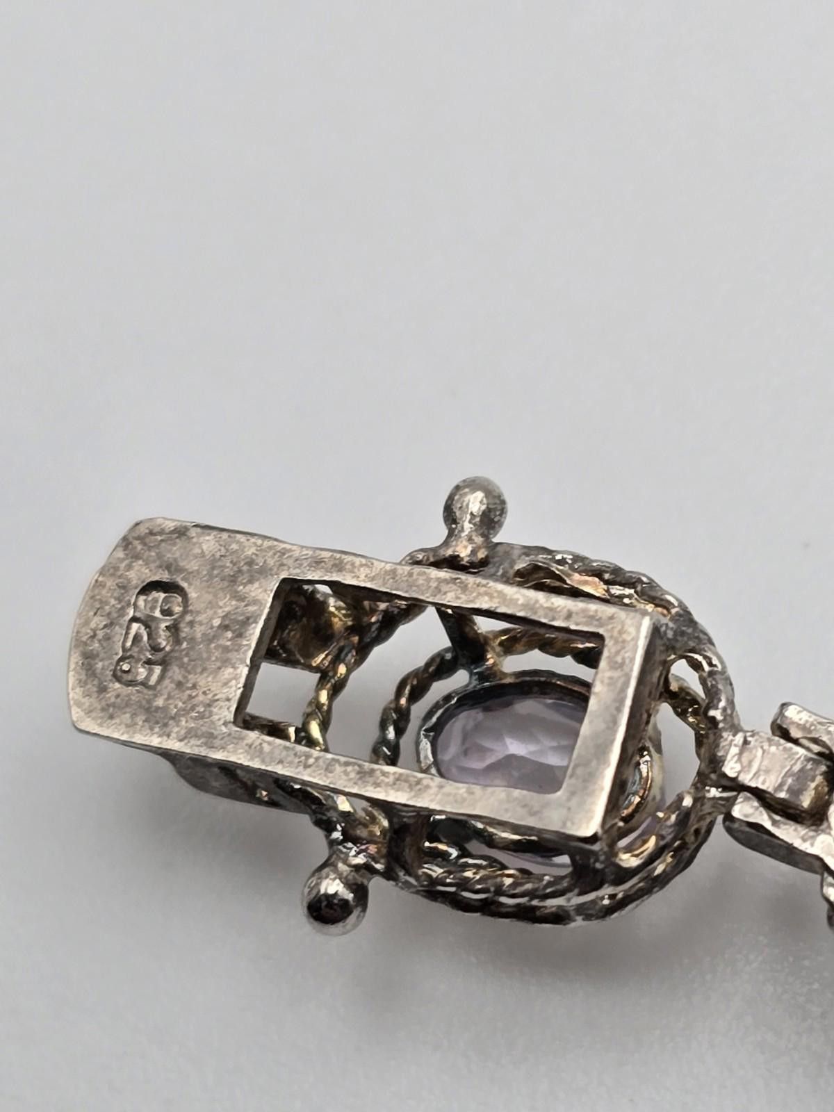 Other Sterling Silver Amethyst Bracelet – Revival Style Oval Links Size ONE SIZE - 6 Thumbnail