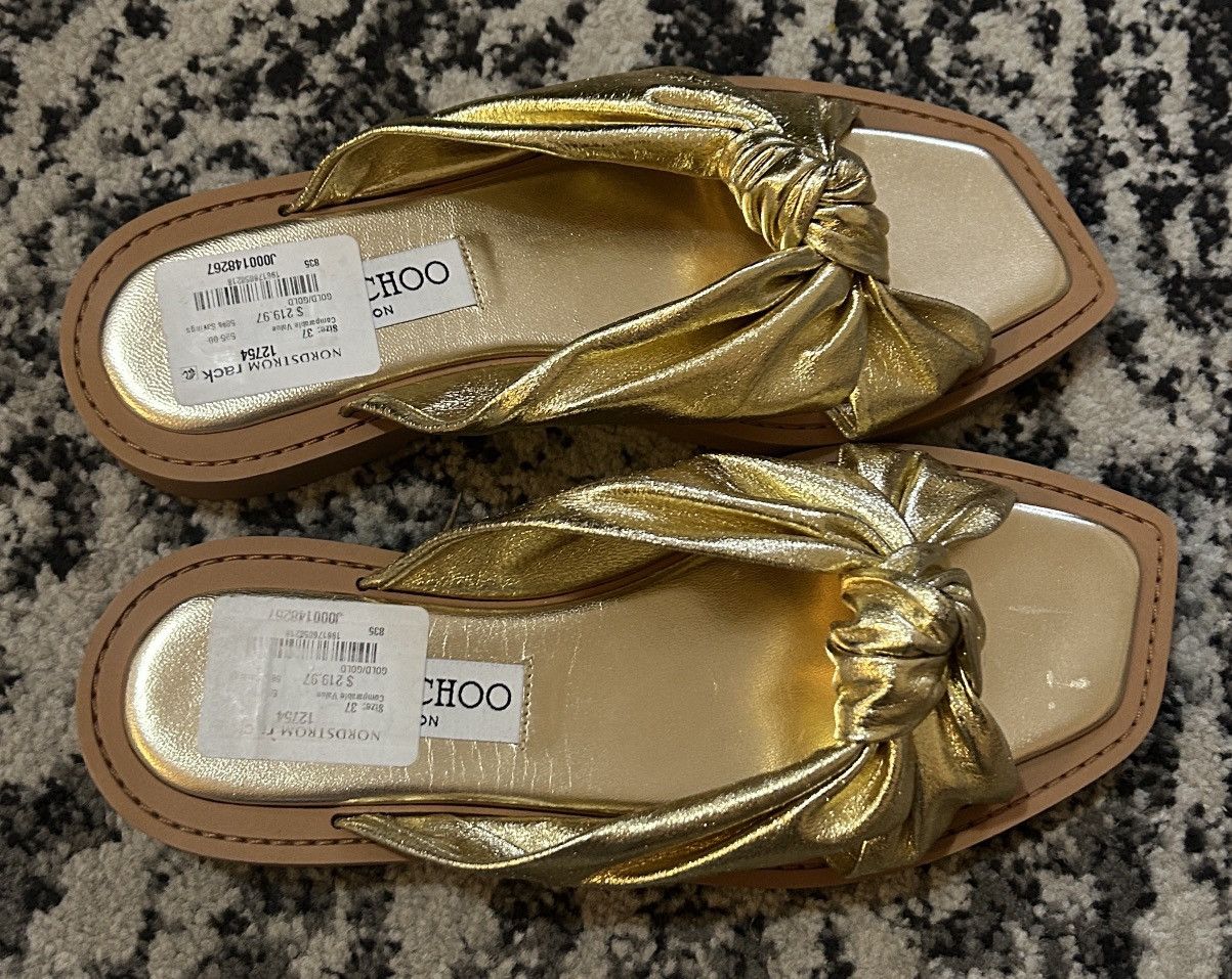 Jimmy Choo Jimmy Choo Tropica Knotted Metallic Leather Flat Sandal Size US 7 / IT 37 - 2 Thumbnail