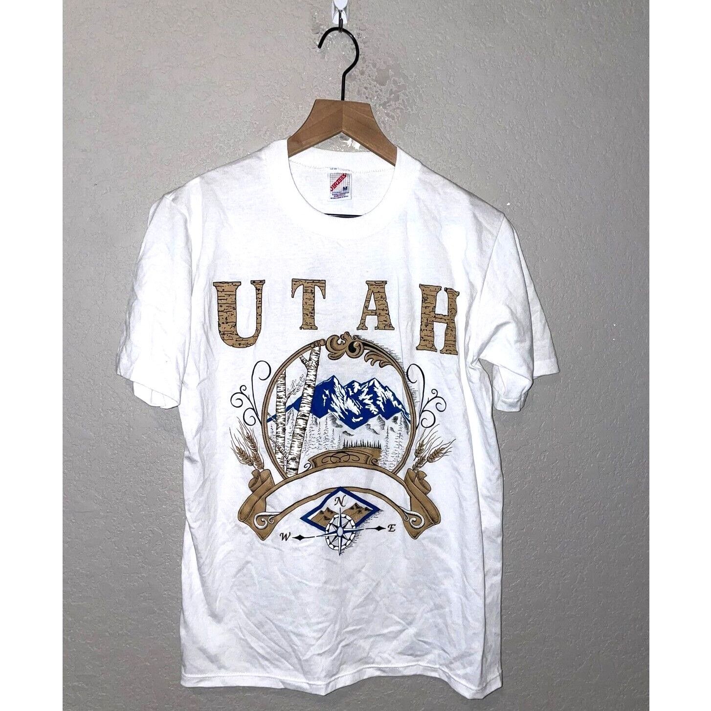 Jerzees Vintage Test Print Shirt Utah Mountain Nature White M Tee Size US M / EU 48-50 / 2 - 1 Thumbnail