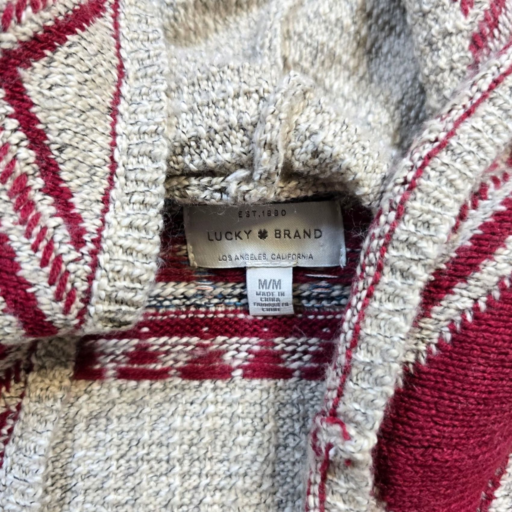 Lucky Brand Lucky Brand Cardigan Women M Beige Red Aztec Western Hooded Open Front Pockets Geometric Knit Winter Fall Spring Sweater Clothes Shirt? Size M / US 6-8 / IT 42-44 - 3 Thumbnail