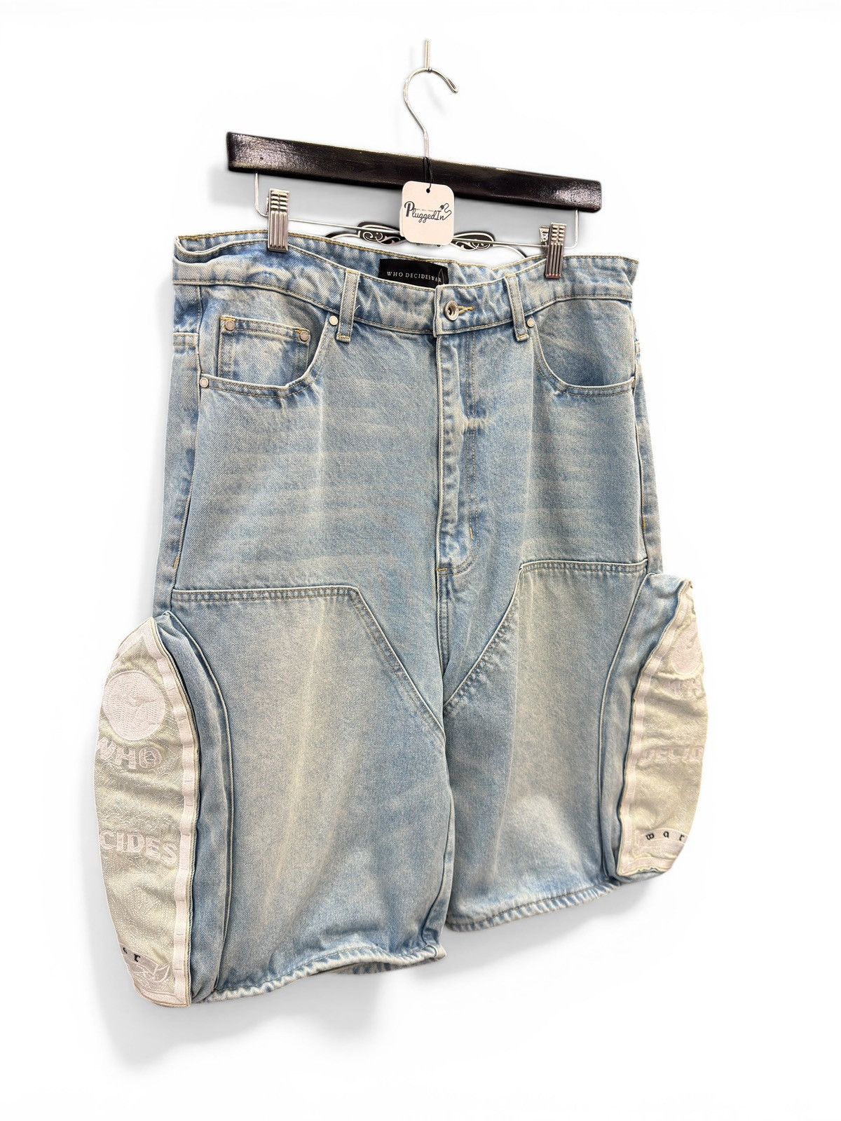 Who Decides War Who Decides War White Blue Denim Shorts Size US 34 / EU 50 - 3 Thumbnail