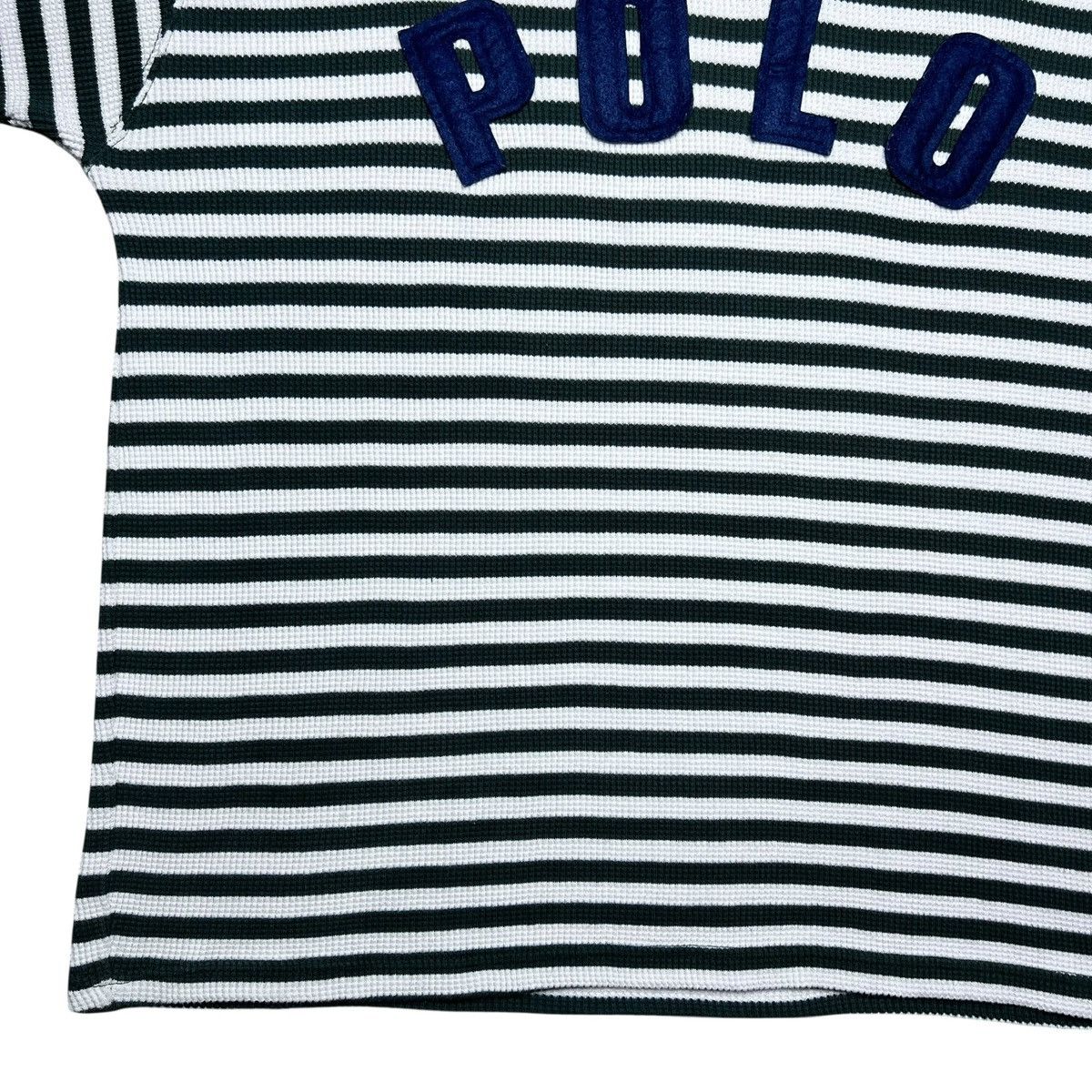 Polo Ralph Lauren Polo Ralph Lauren Green Striped Spell Out Thermal Knit Tee Size US XL / EU 56 / 4 - 7 Thumbnail