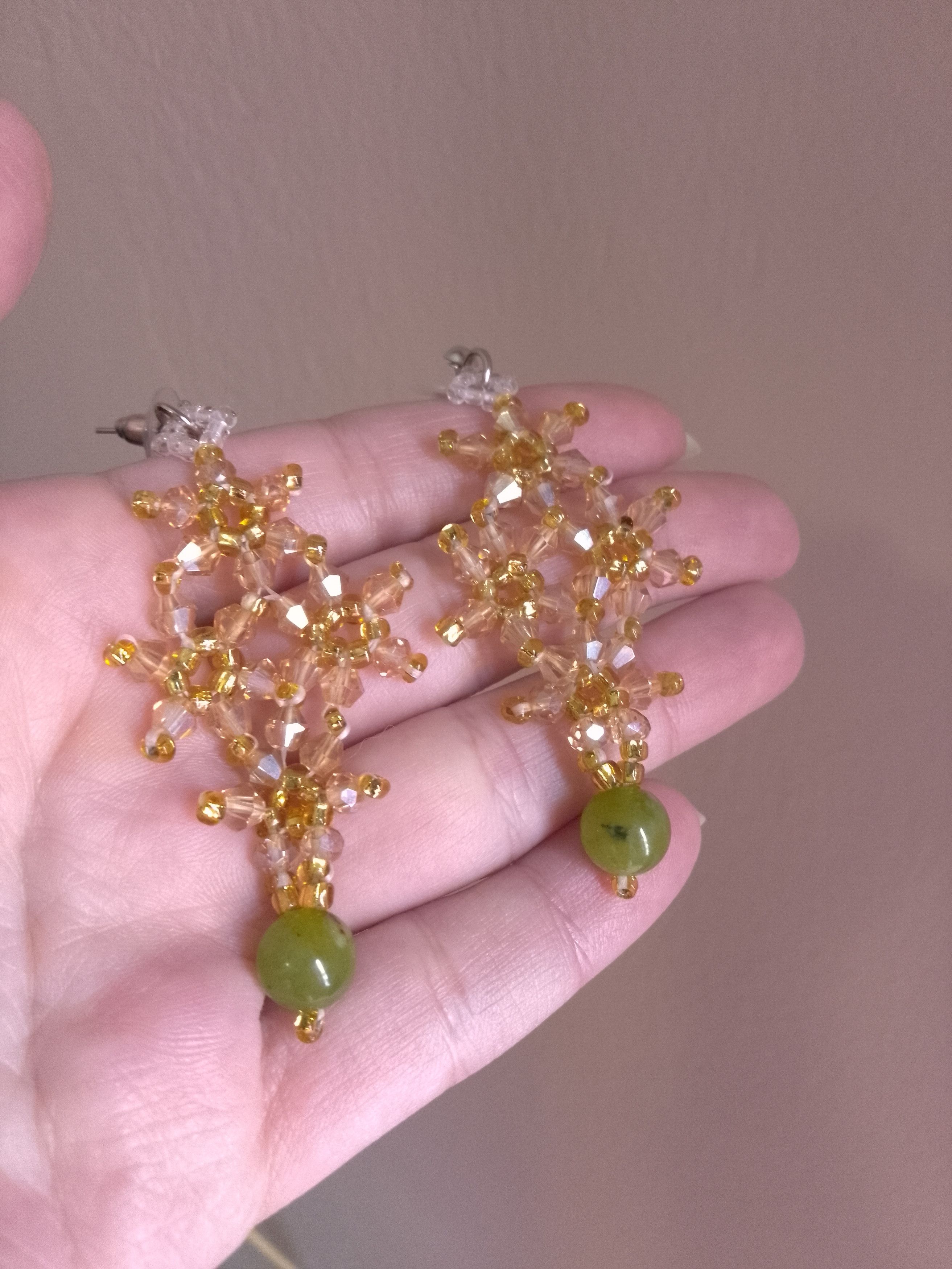 Handmade Earrings in crystal with natural Green jade gemstones Size ONE SIZE - 2 Thumbnail