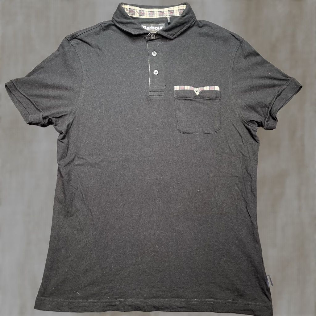 Barbour Barbour Polo Shirt Mens M Black Tartan Pocket Trim 100% Cotton Jersey Regular Fit Short Sleeve Collar Buttoned Mens Size US M / EU 48-50 / 2 - 1 Thumbnail