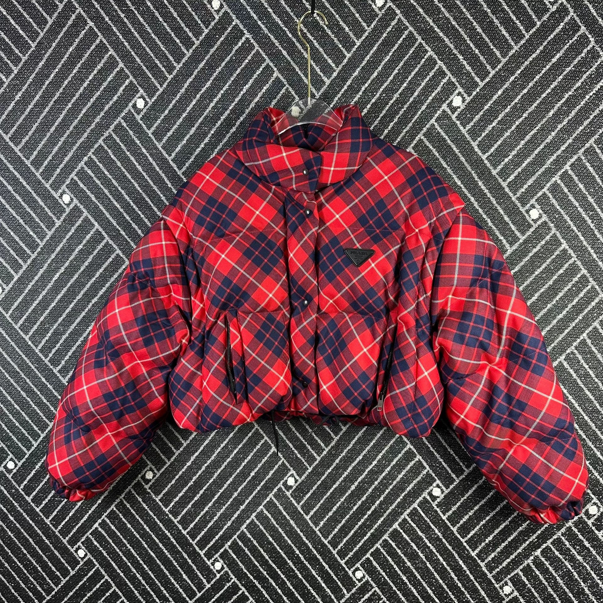 Prada Prada Red Blue Plaid Short Down Jacket Size S / US 4 / IT 40 - 1 Thumbnail