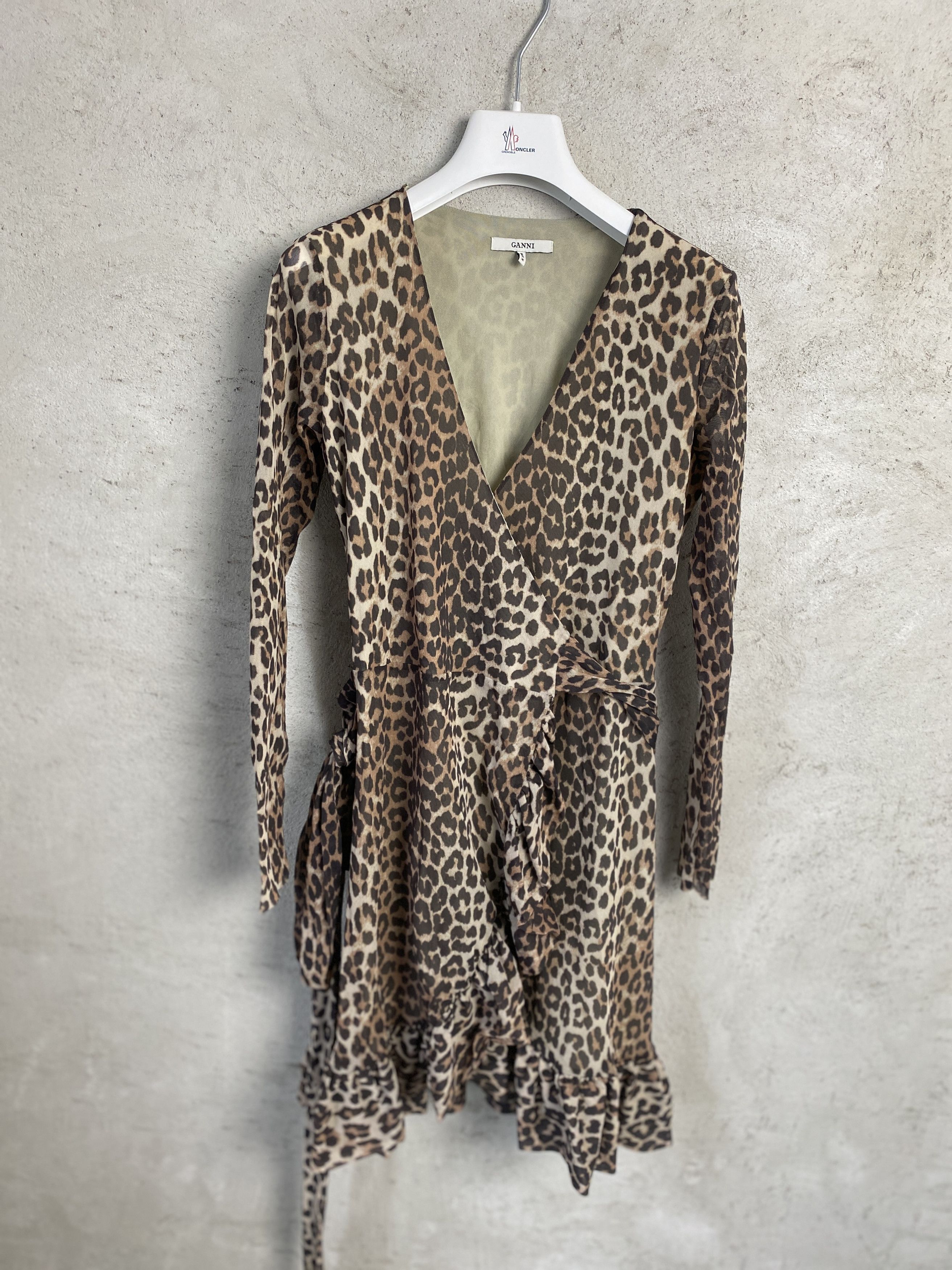 Ganni Ganni Tilden Mesh Women Wrap Dress Leopard Print Size XS / US 0-2 / IT 36-38 - 1 Thumbnail