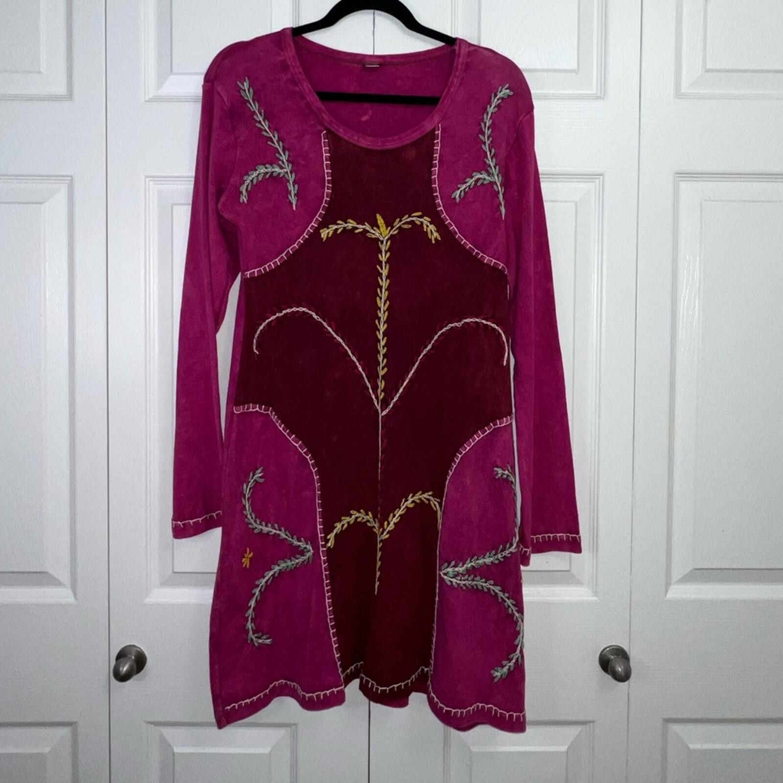 Other Women's K.P.C. Cotton Dress Large Burgundy Embroidered Size L / US 10 / IT 46 - 1 Thumbnail