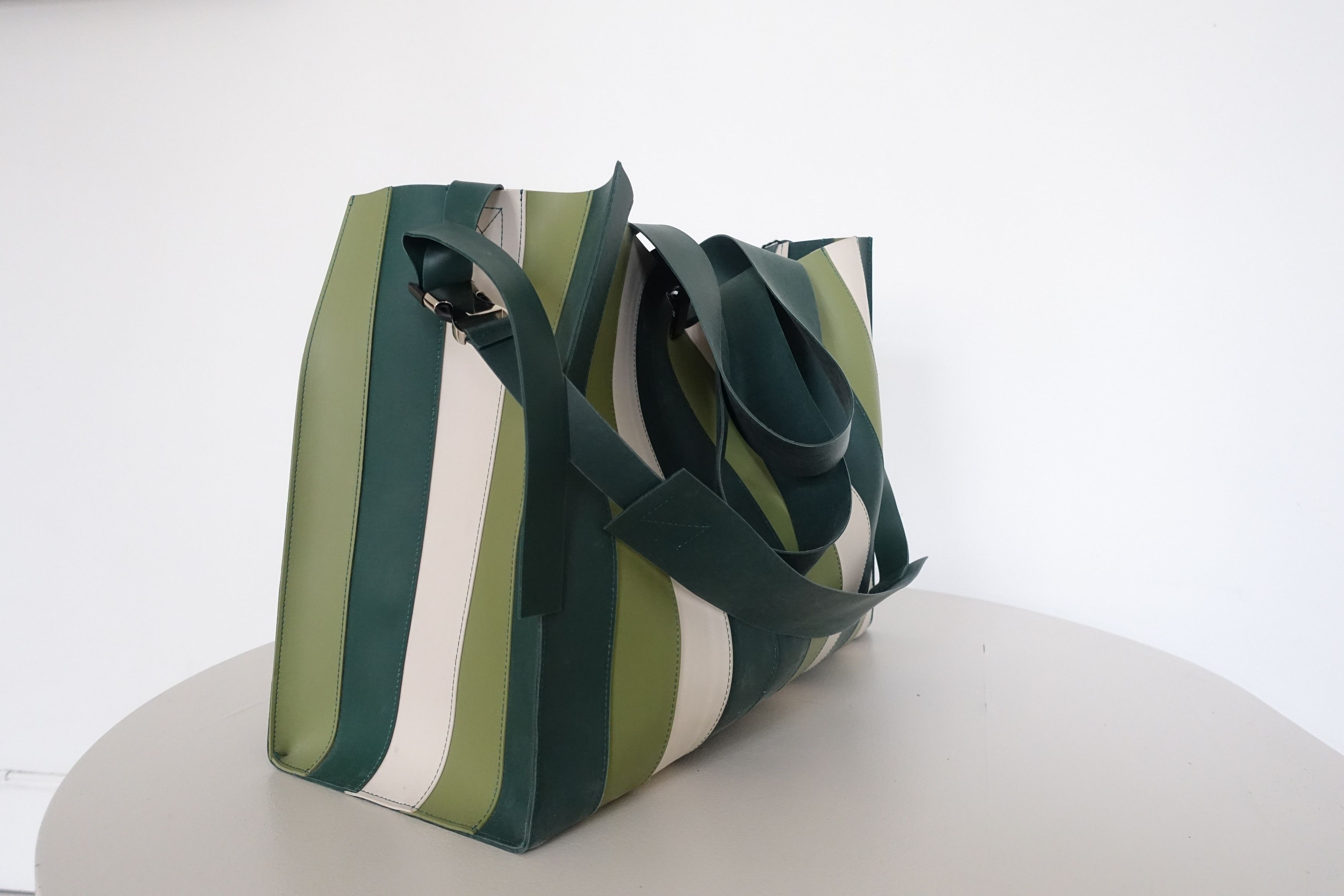 Sunnei Sunnei Striped Leather Tote Bag Green / White / Black Size ONE SIZE - 2 Thumbnail