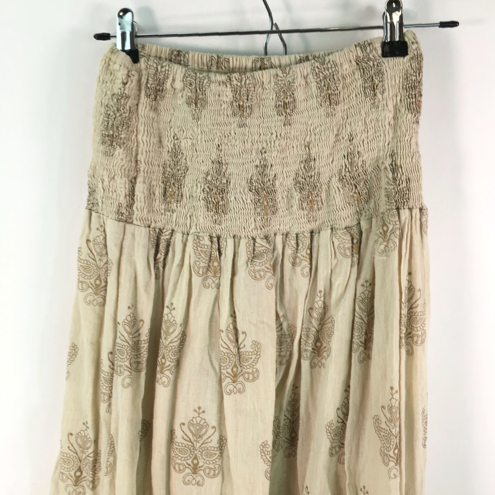 Vintage VINTAGE NB Floral Ruffle Hem Midi Skirt Womens Elastic Waist Tan Adjustable Size Size 24" / US 00 / IT 34 - 3 Thumbnail