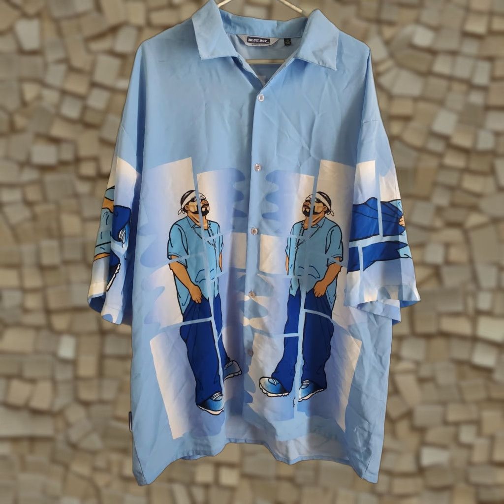 Vintage Blue Boy Men's Shirt XL Button-Up AOP Graphic Print Gangster Hip Hop Streets Casual Button-Down Long Sleeve Polyester Blue Size US XL / EU 56 / 4 - 1 Thumbnail