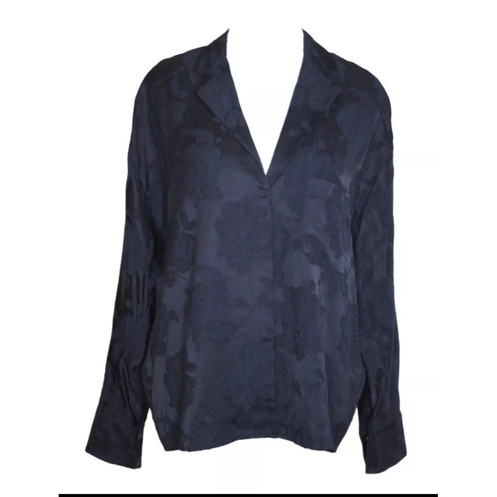 Vince Vince Floral Jacquard Popover Top Oversized Floral Damask Bl Size M / US 6-8 / IT 42-44 - 3 Thumbnail