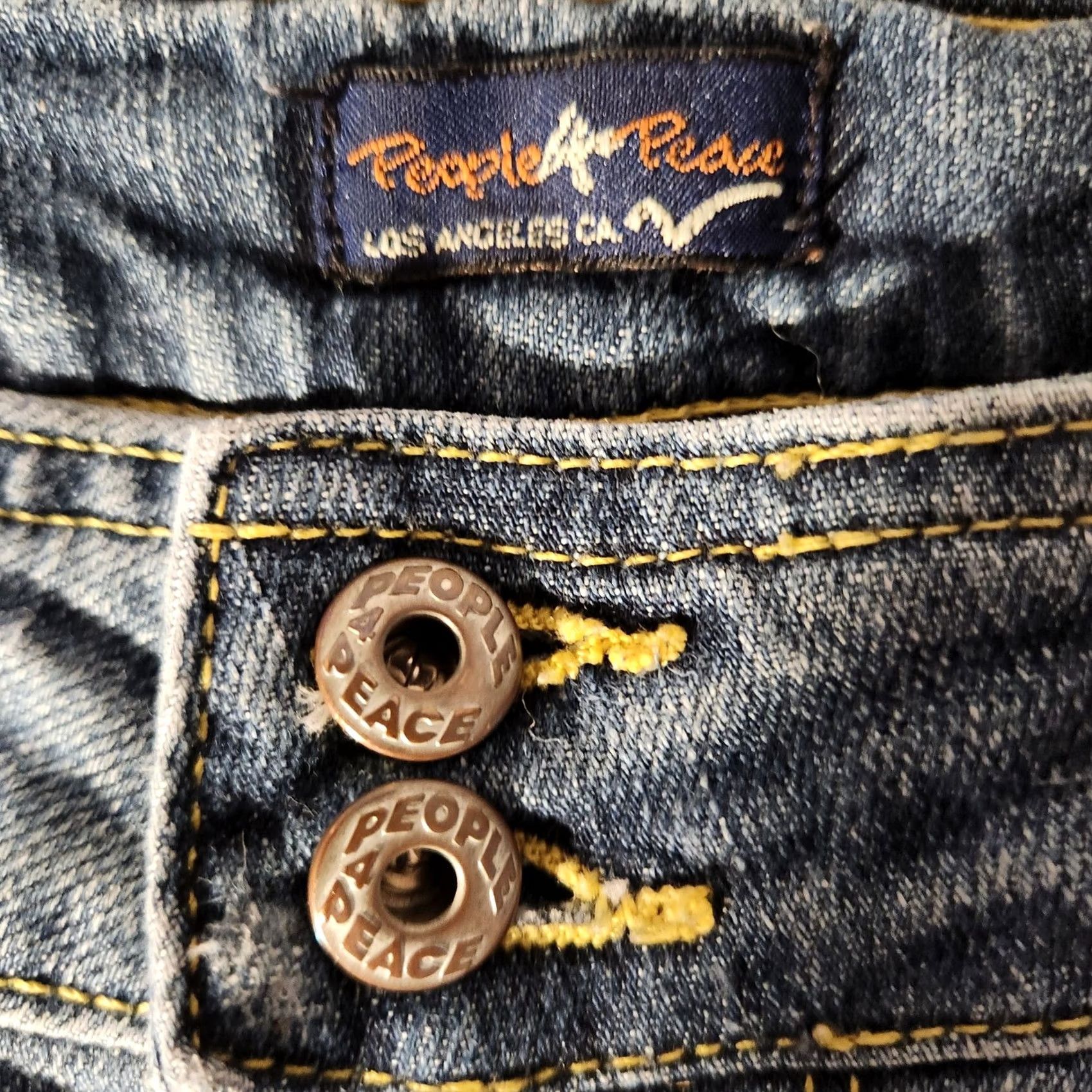 Vintage People 4 Peace Jeans Shorts Womens Small Blue Distressed Studded Embroidered USA Bohemian Festival Y2K Butterfly Size 28" / US 6 / IT 42 - 3 Thumbnail