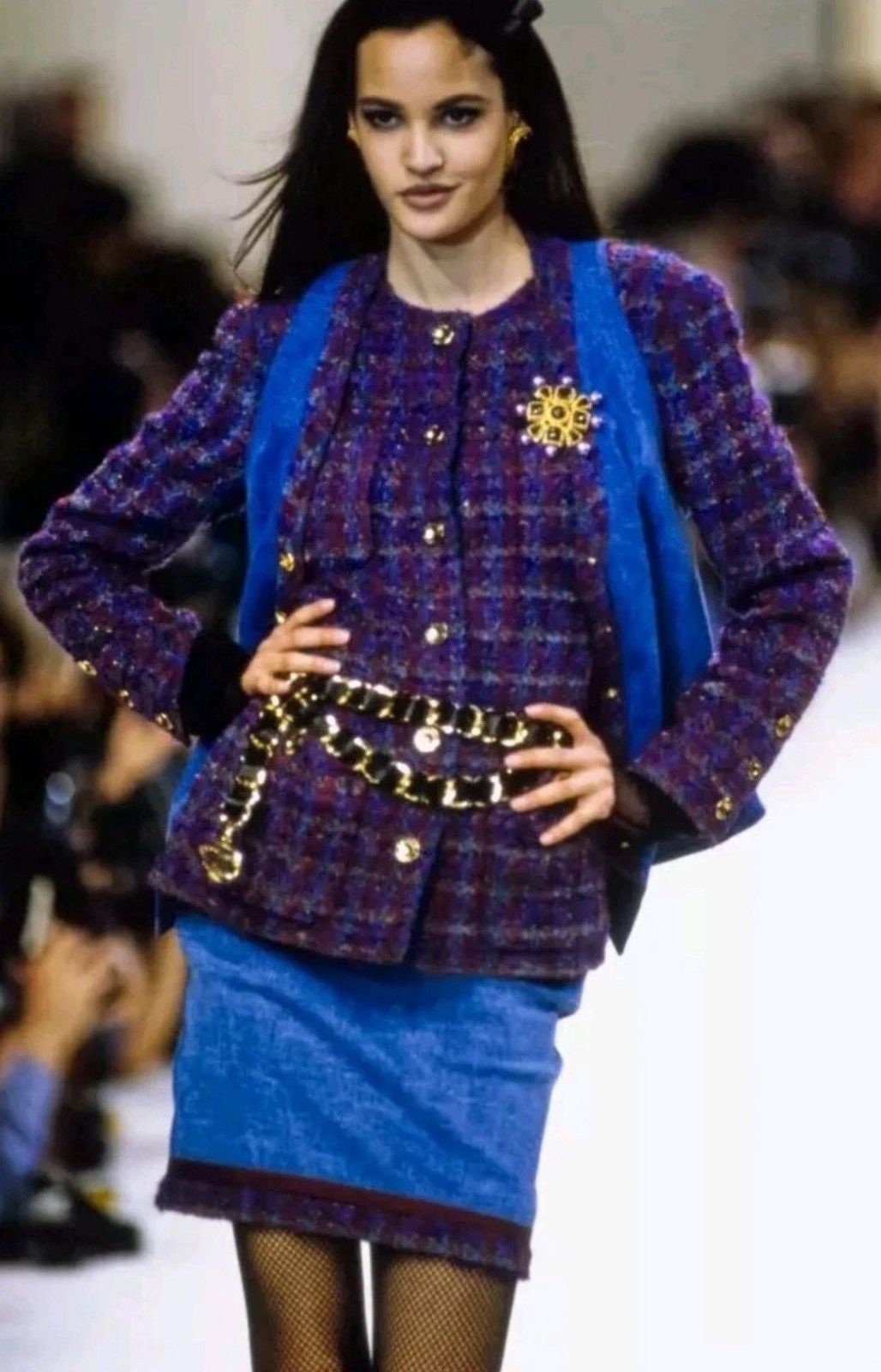 Chanel 🔥Rare Archived Vintage Chanel Denim Skirt Tweed 1991 Runway Size 25" / US 0 / IT 36 - 2 Thumbnail
