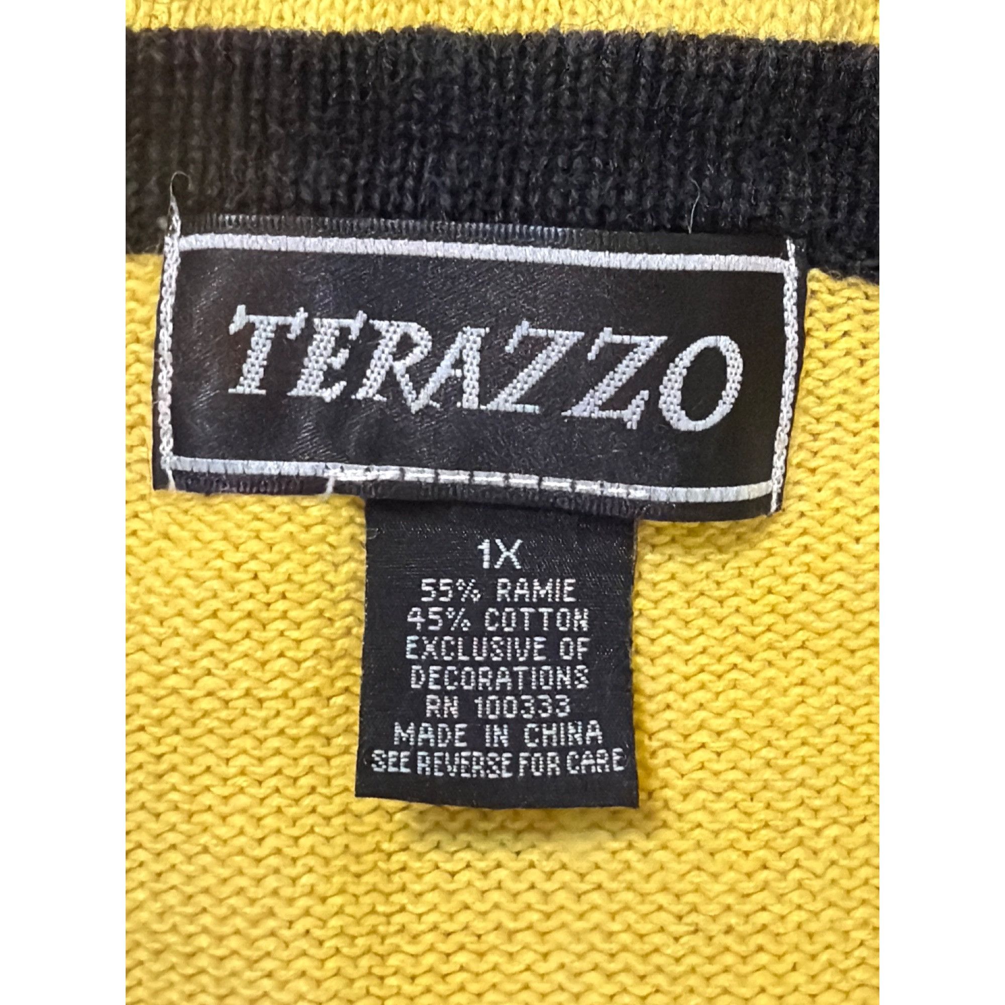 Other Vintage Terazzo Bee Yellow Black Cardigan Embroidered Beaded Size XL / US 12-14 / IT 48-50 - 6 Thumbnail