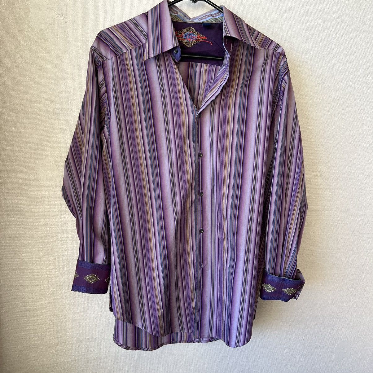 Robert Graham Robert Graham Bold Stripe Shirt M Purple Contrast Cuffs Size US M / EU 48-50 / 2 - 6 Thumbnail